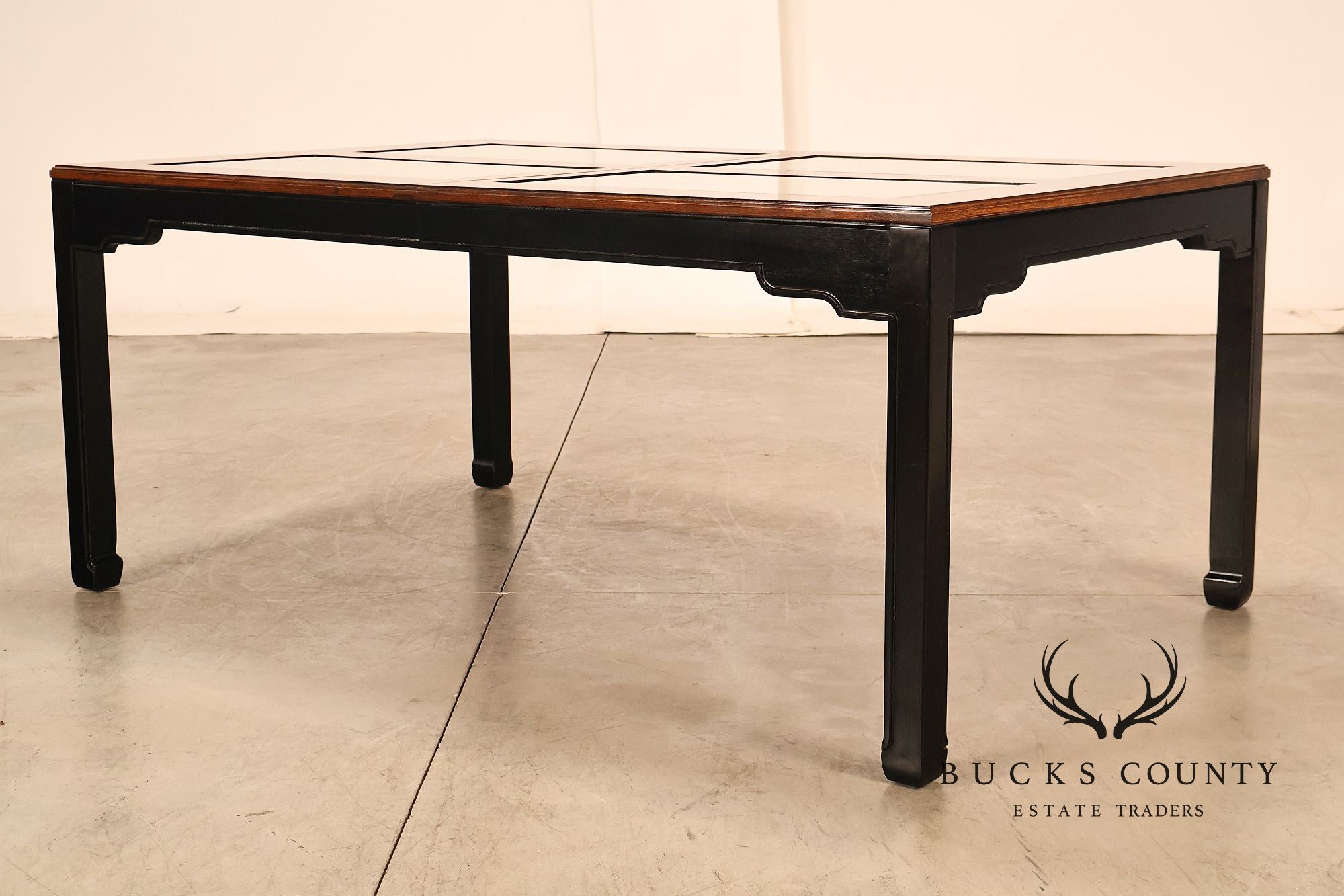 Thomasville Asian Chinoiserie Style Two Tone Wood And Mirrored Coffee Table