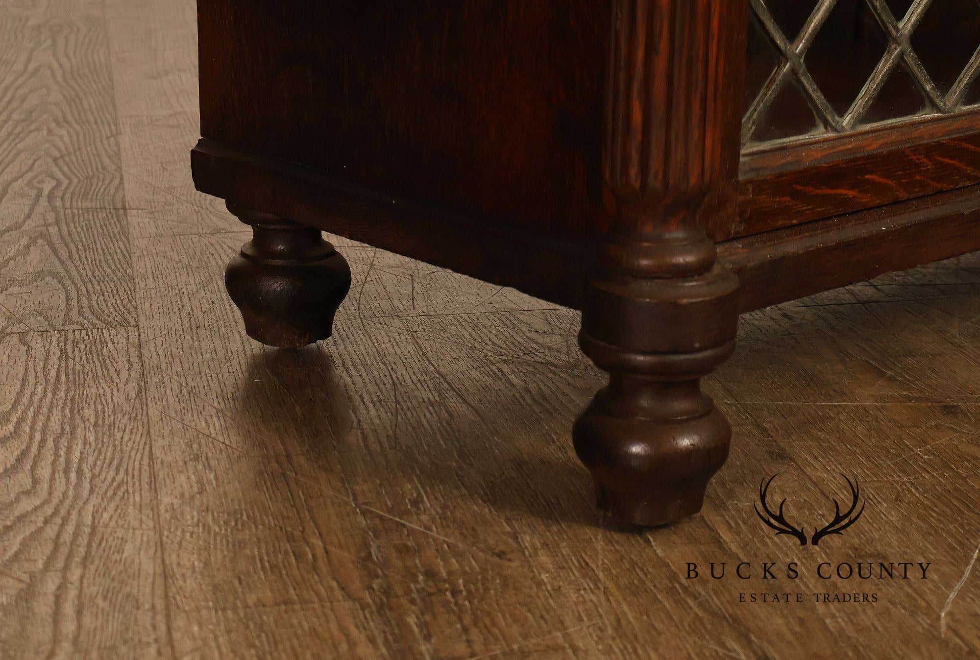 Arts and Crafts Antique Oak and Leaded Glass Bookcase