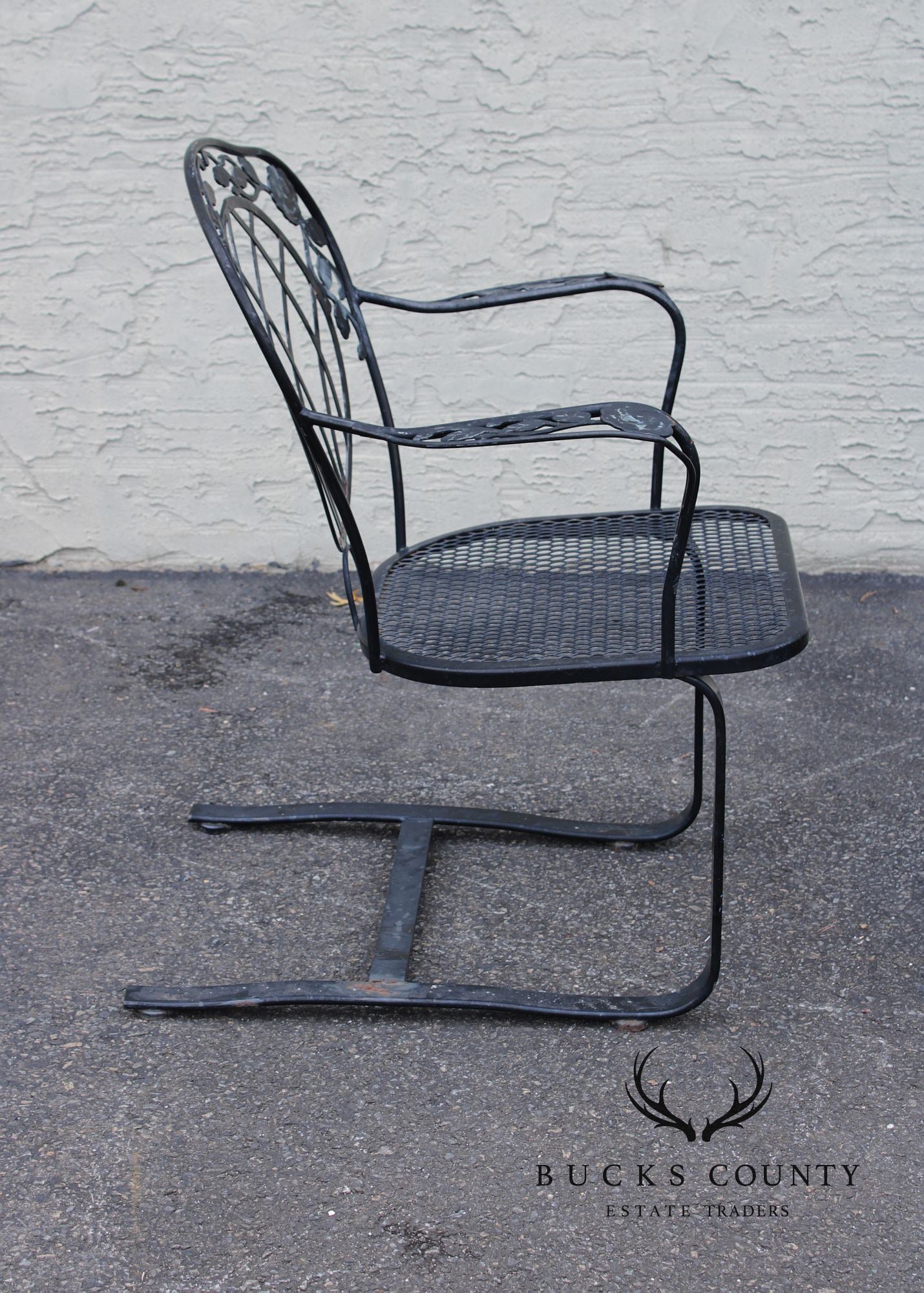 Vintage Pair of Outdoor Patio Wrought Iron Spring Armchairs