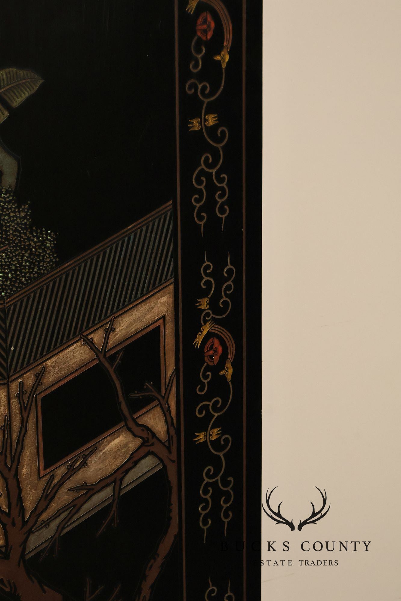 Asian Style Black Vintage Lacquer Six Panel Folding Screen