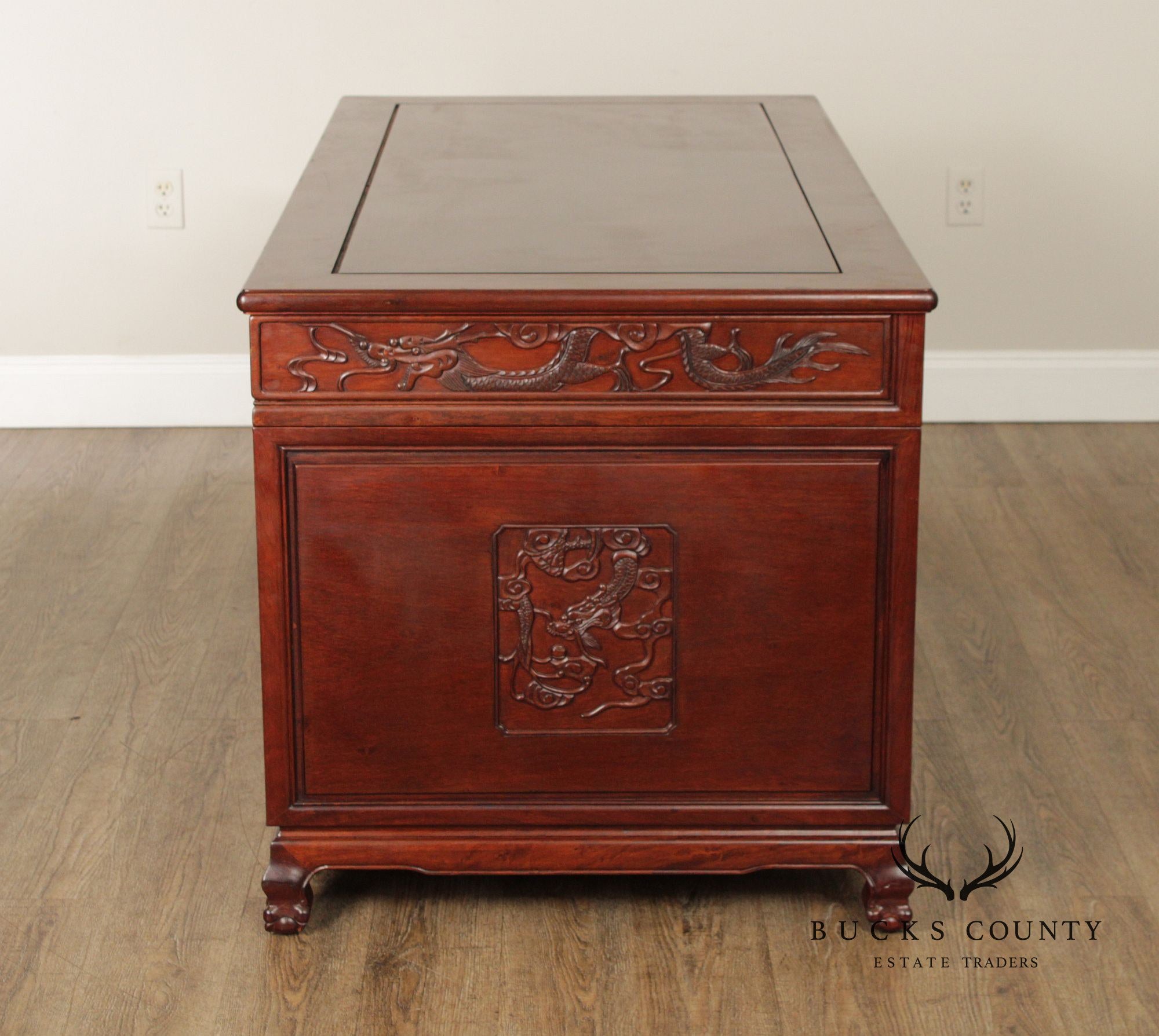 Chinese Rosewood Vintage Pedestal Executive Desk