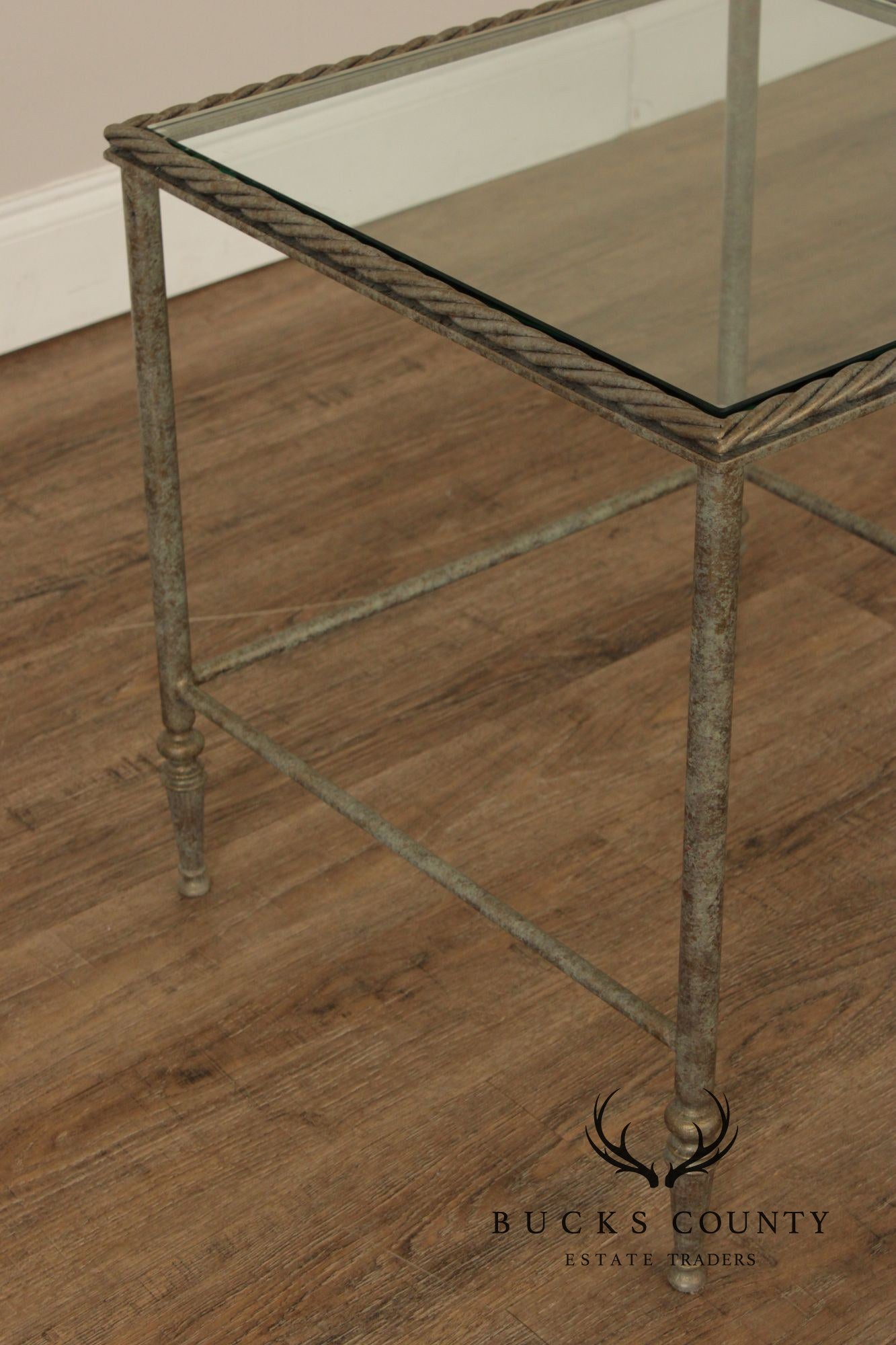 Vintage Pair of Iron Glass Top Nesting Tables