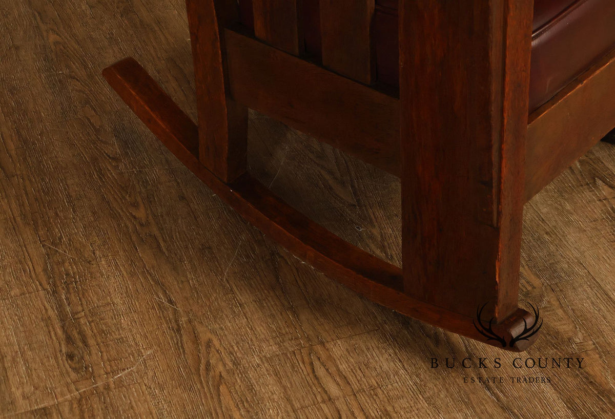 Antique Charles Stickley Mission Oak High Back Rocking Chair