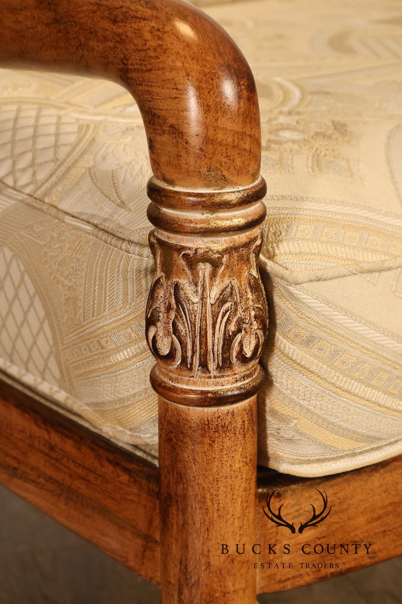 French Empire Style Pair of Carved Mahogany Armchairs