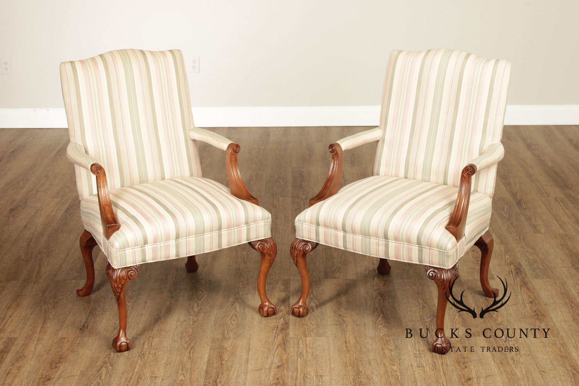 Sam Moore Chippendale Style Pair of Library Armchairs