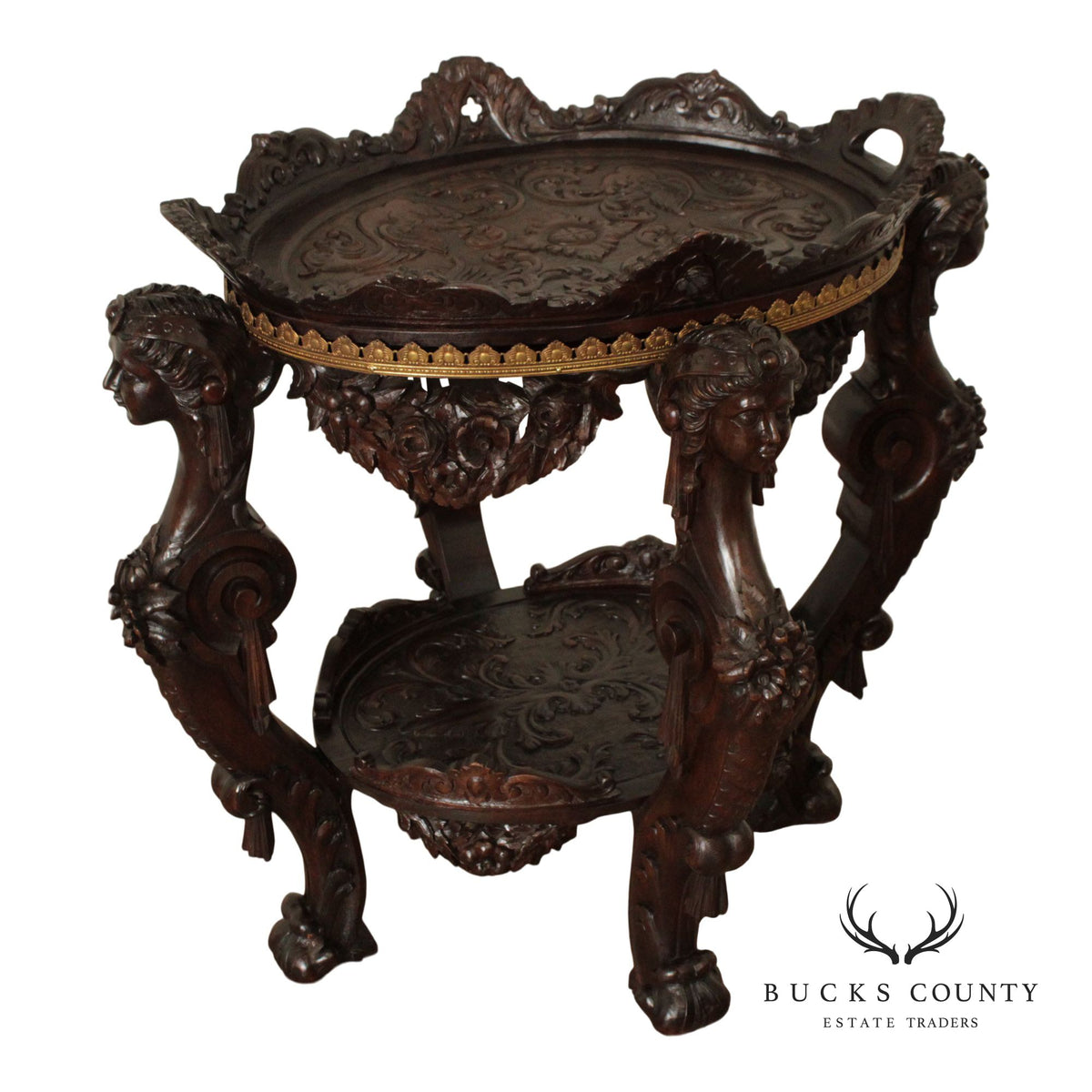 Antique Italian Renaissance Revival Carved Side Table