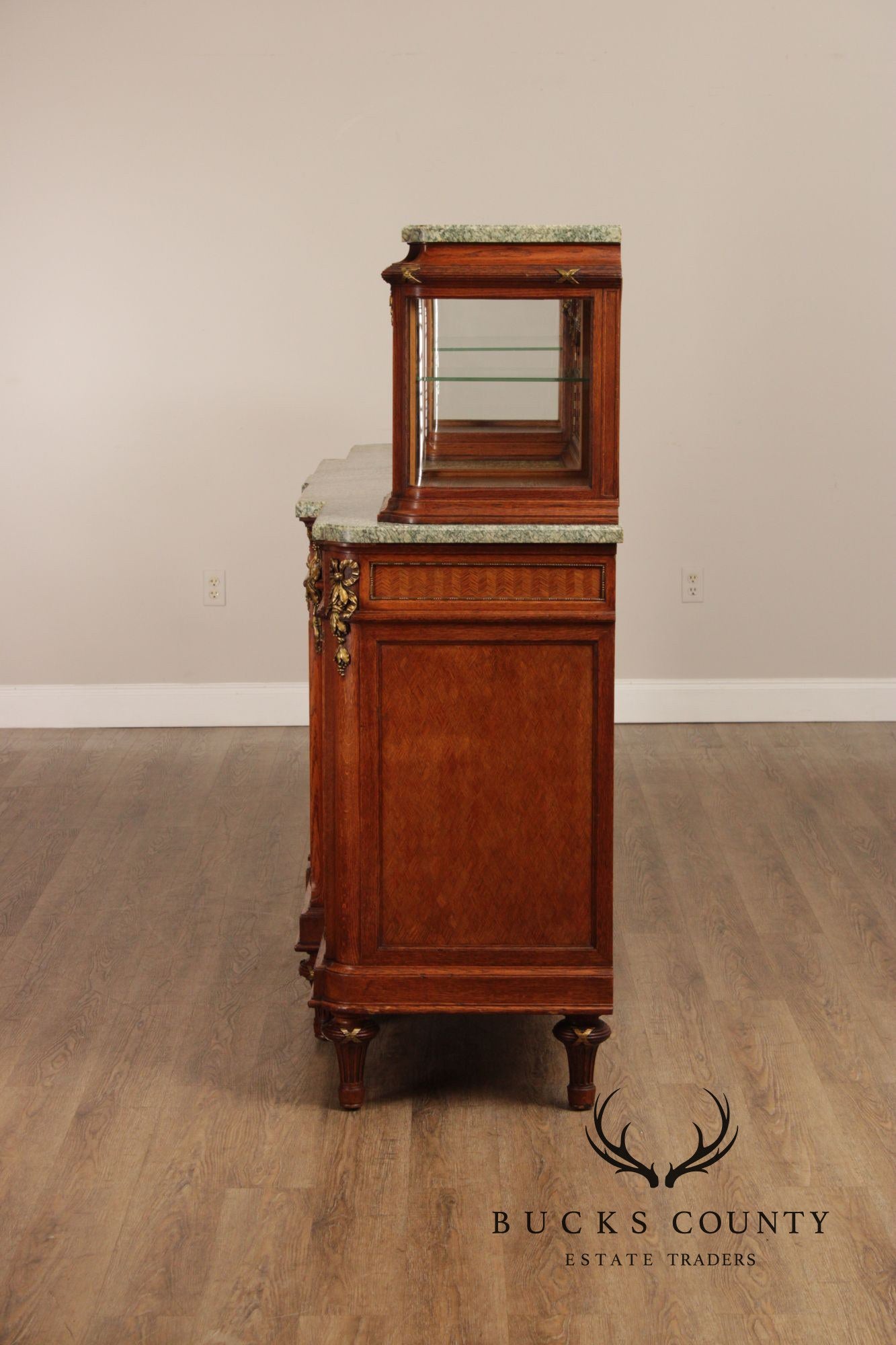 Antique French Louis XVI Style Inlaid Marble Top Sideboard