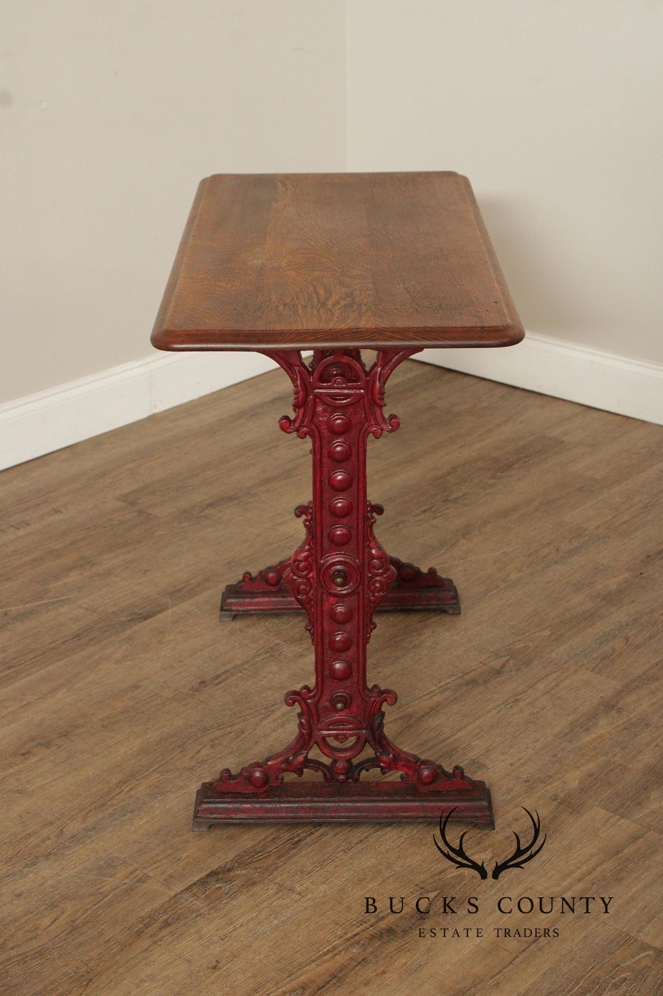 Antique Gaskell & Chambers Oak and Cast Iron Pub Table