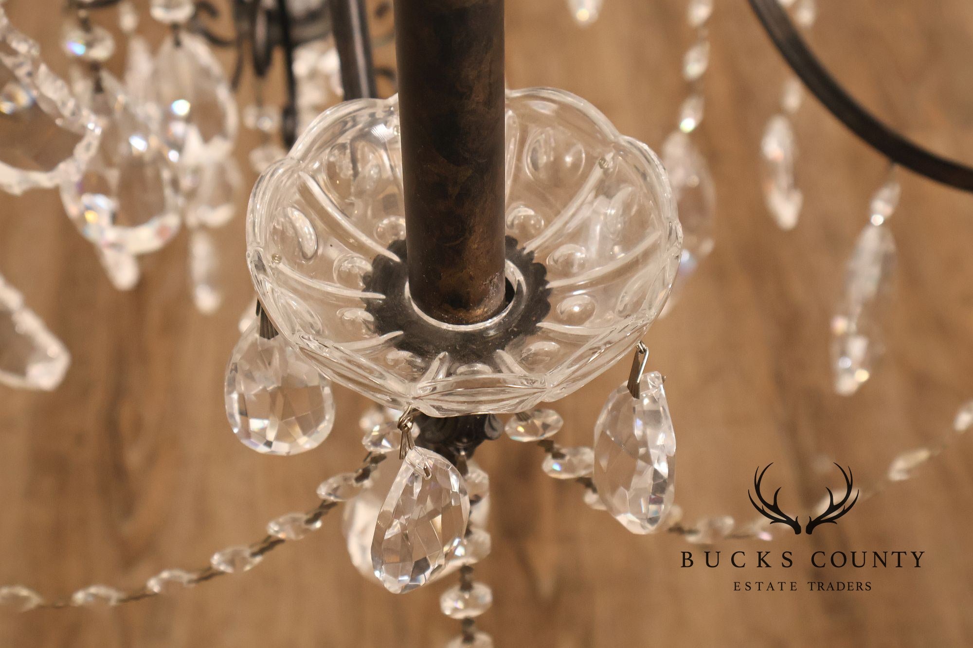 Large Twenty-Light Crystal And Wrought Iron 55" Chandelier