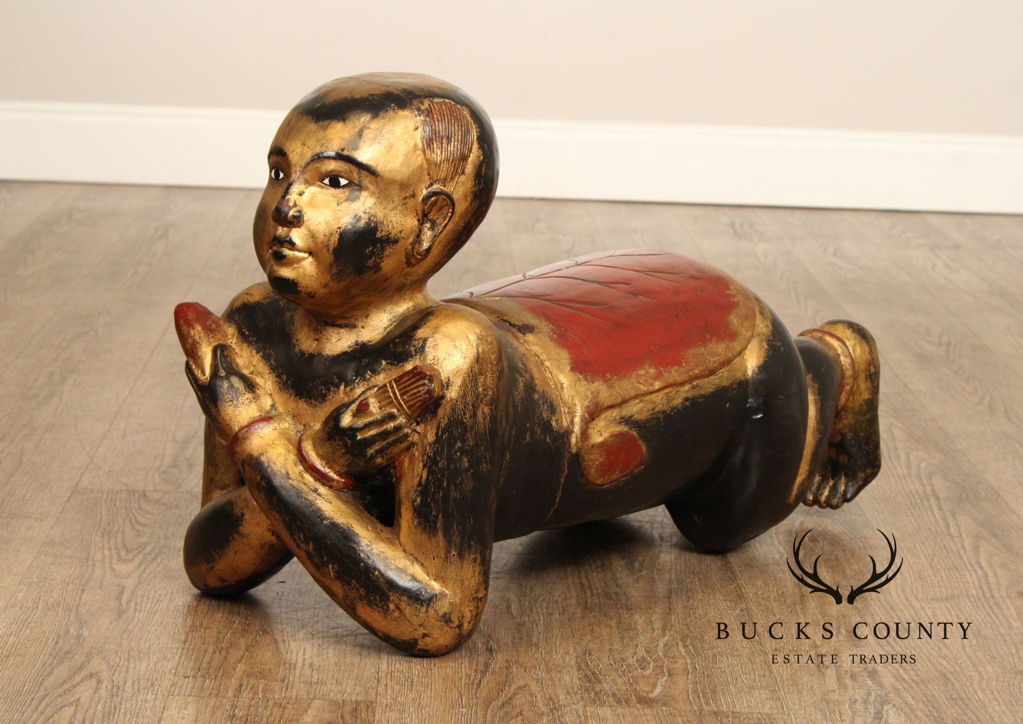 Vintage Thai Giltwood Temple Figure Stool