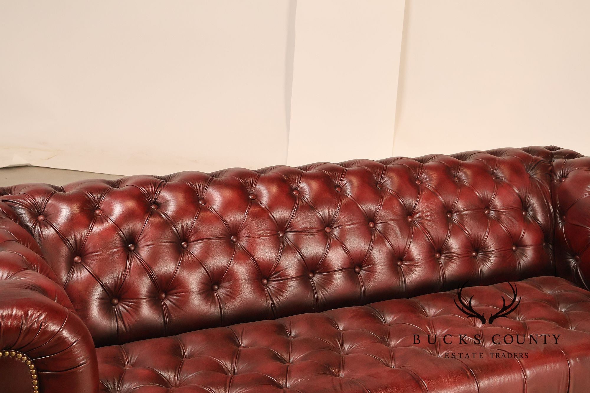 Chesterfield Style 7 Foot Oxford Red Tufted Leather Sofa