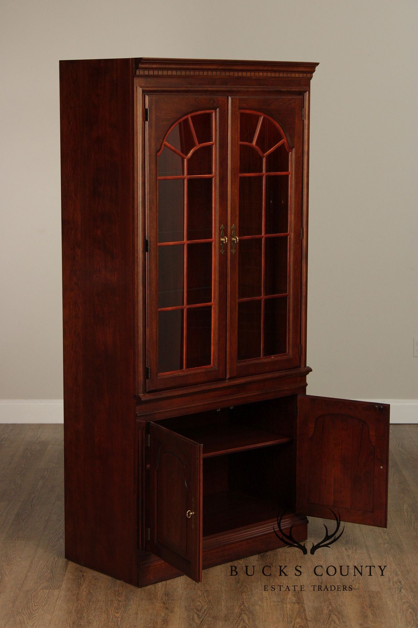 Traditional Pair Of Cherry Bookcase Display Cabinets