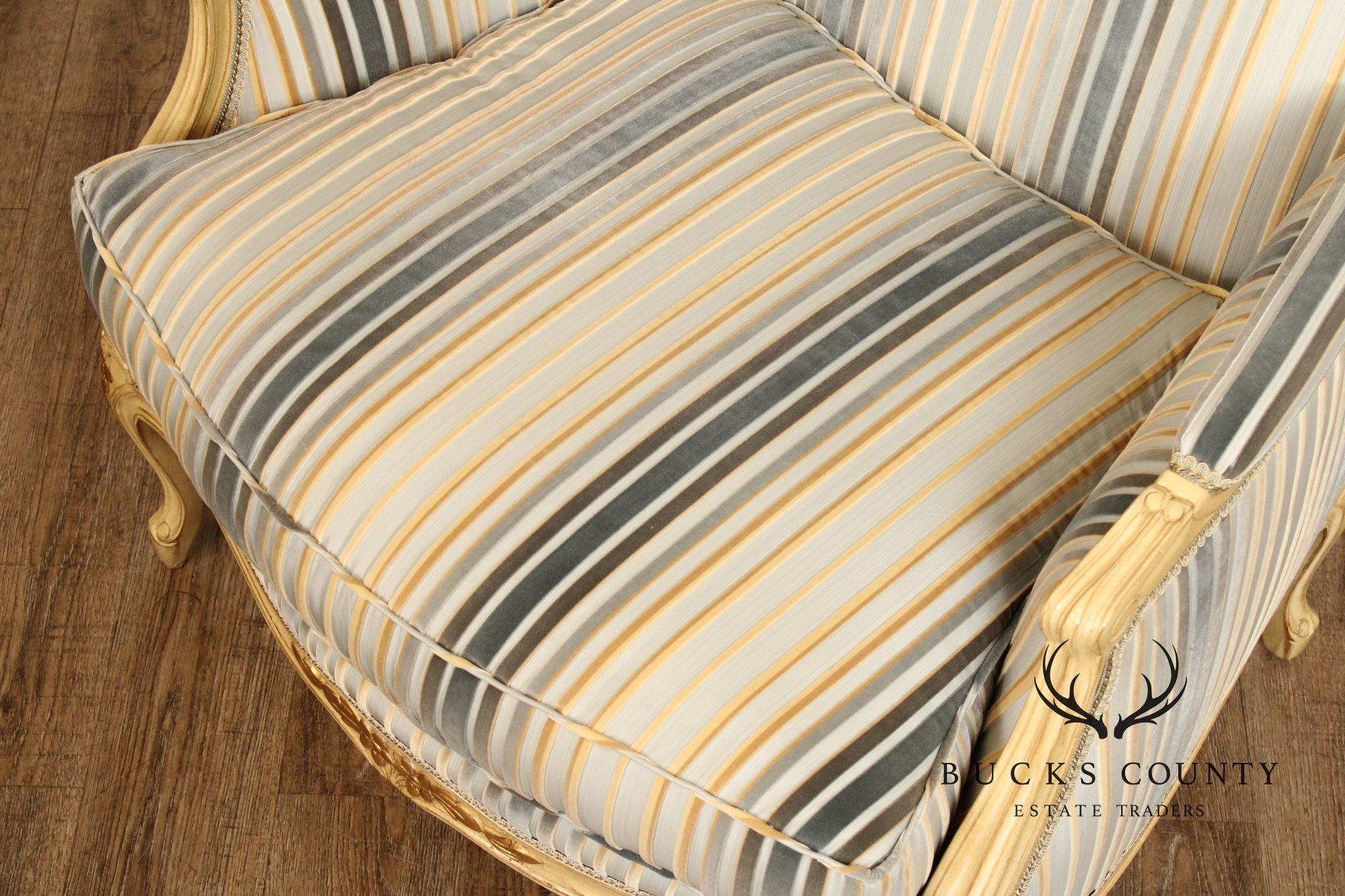 French Louis XV Style Pair of Cream Painted Custom Bergere Armchairs