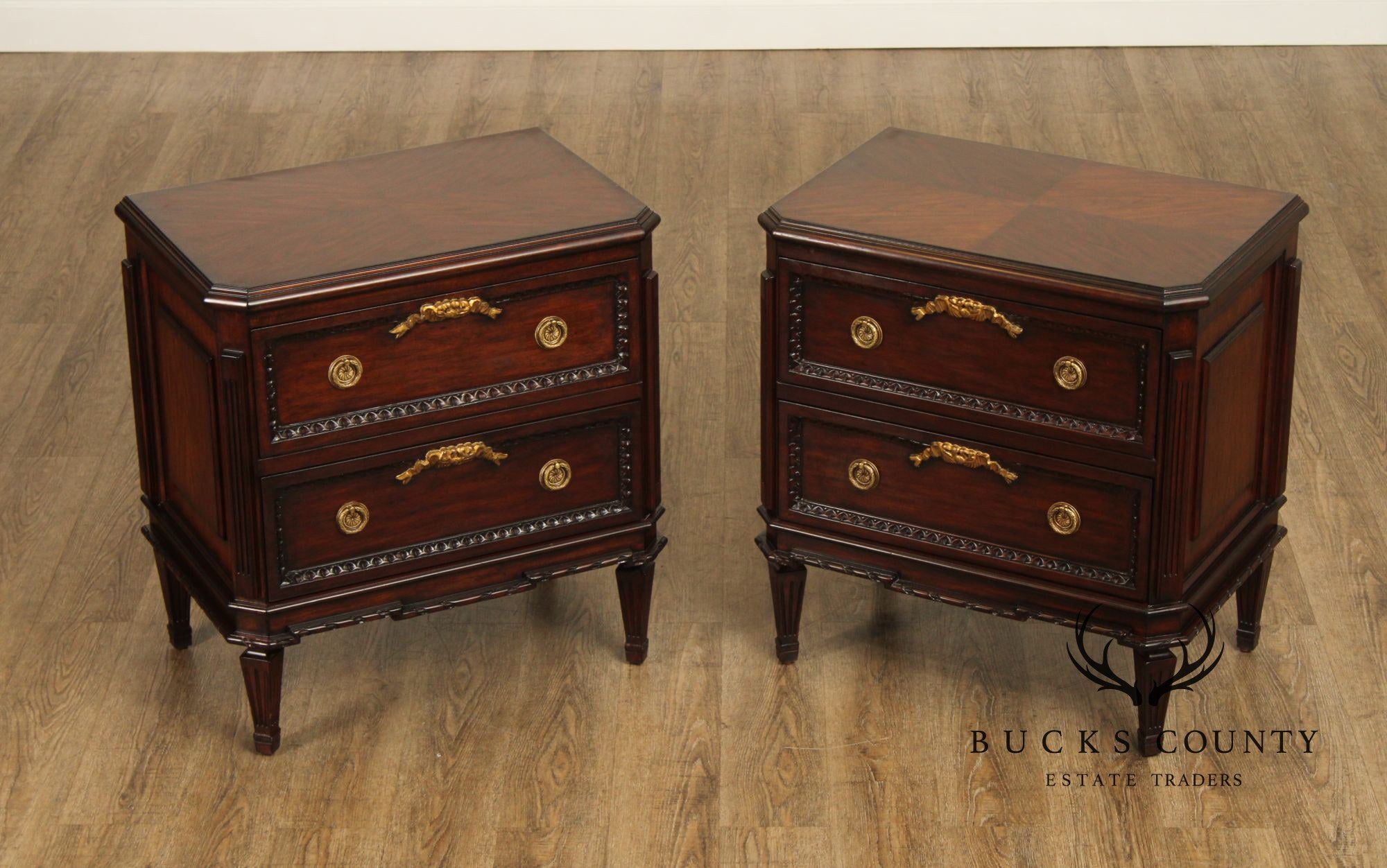 French Louis XVI Style Pair of Mahogany Nightstands