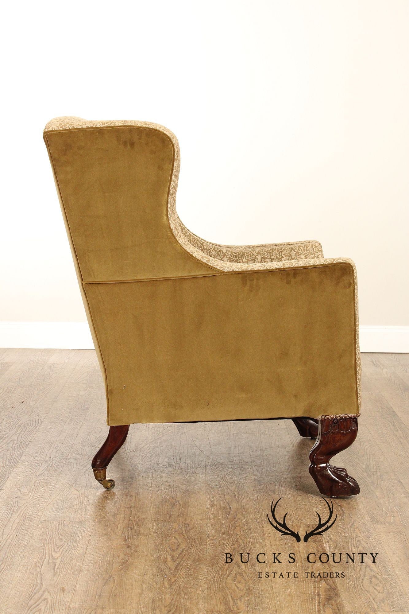 Antique Irish Georgian Paw Foot Library Armchair