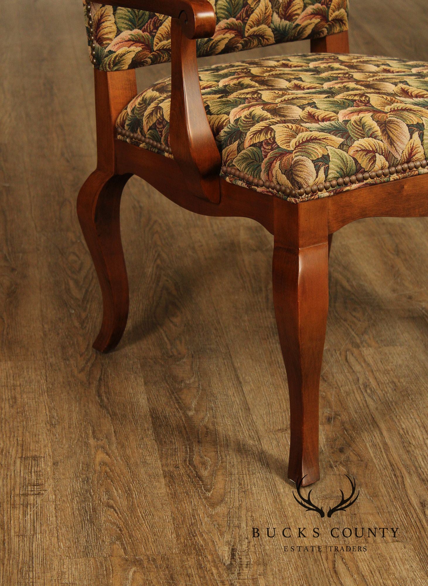 Pair of Ethan Allen Legacy Collection Upholstered Armchairs with Cabriole Legs