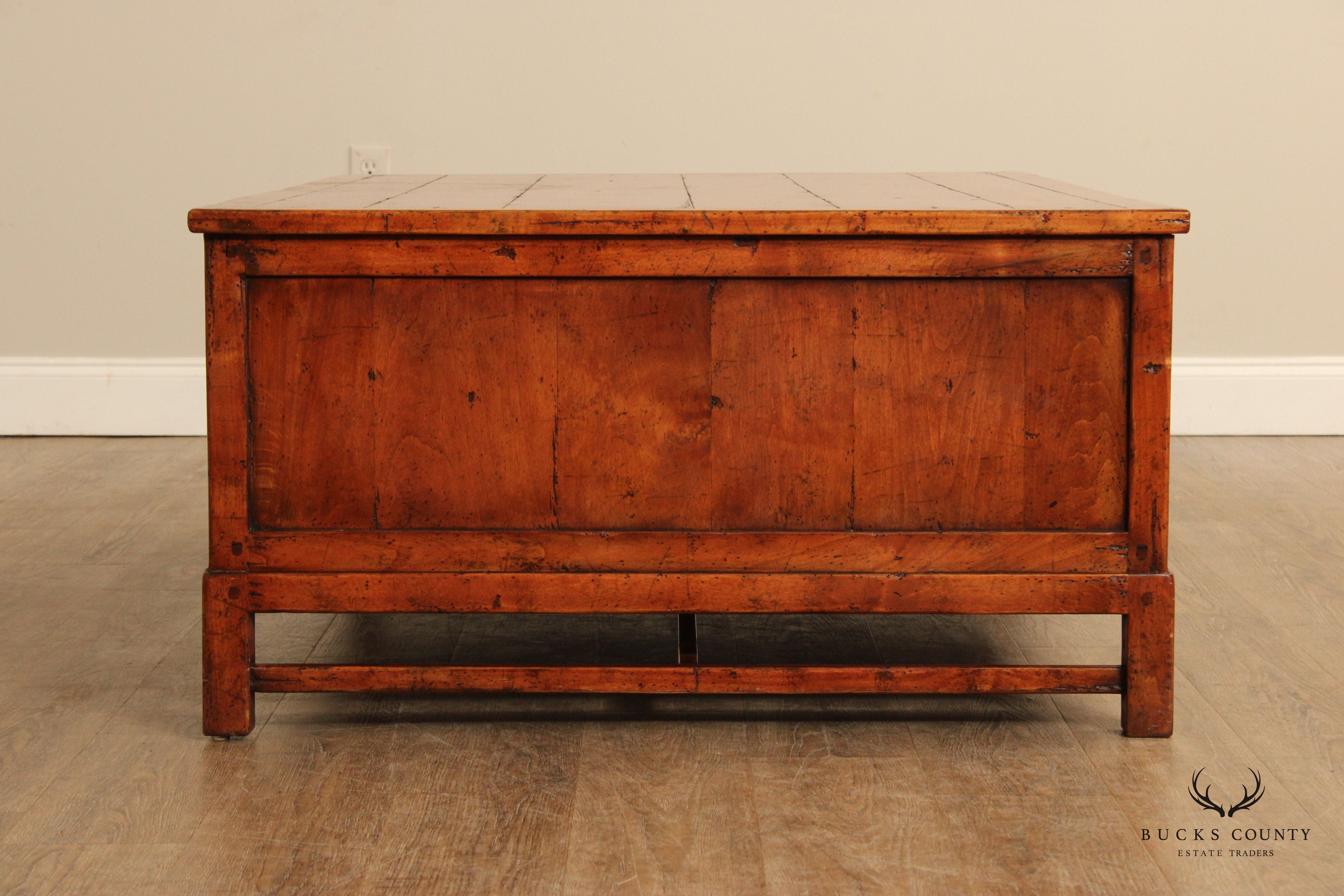 Rustic Distressed Finish Multi-Drawer Coffee Table