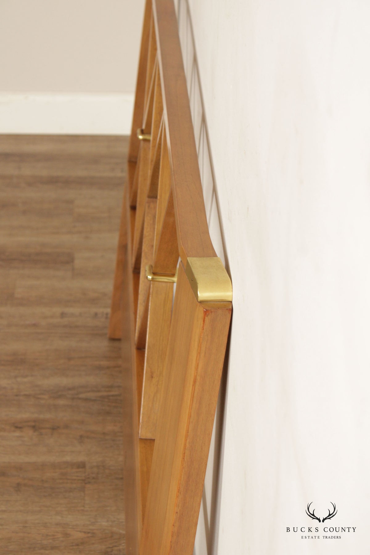 Paul Frankl Mid Century Modern Full Size Teak and Brass X-Back Headboard