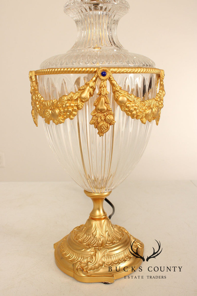 Neoclassical Style Crystal And Bronze Urn form Table Lamps