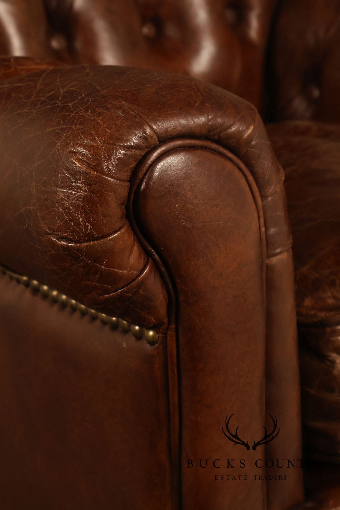 Moe's Home Collection Pair of Tufted Distressed Brown Leather Armchairs