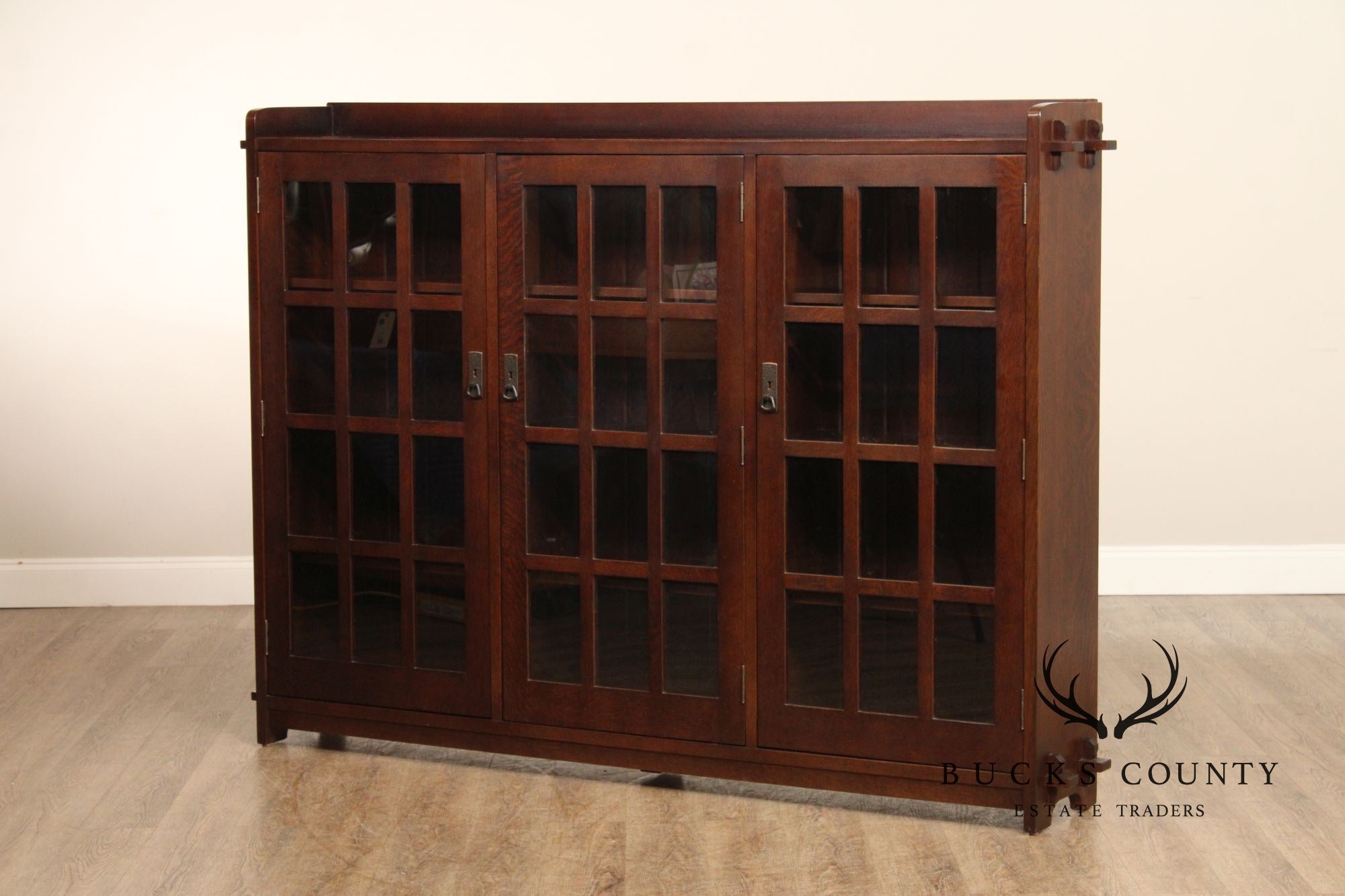 Stickley Mission Collection Oak Triple Bookcase with Glass Doors