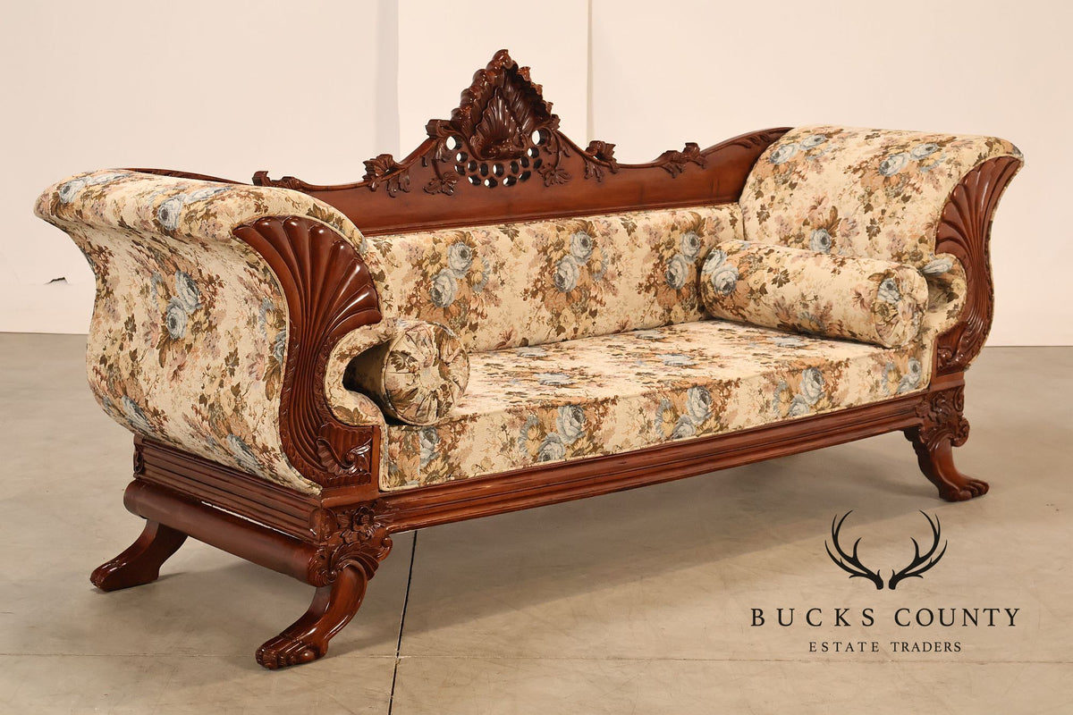 Victorian Style Carved Floral Upholstered Sofa