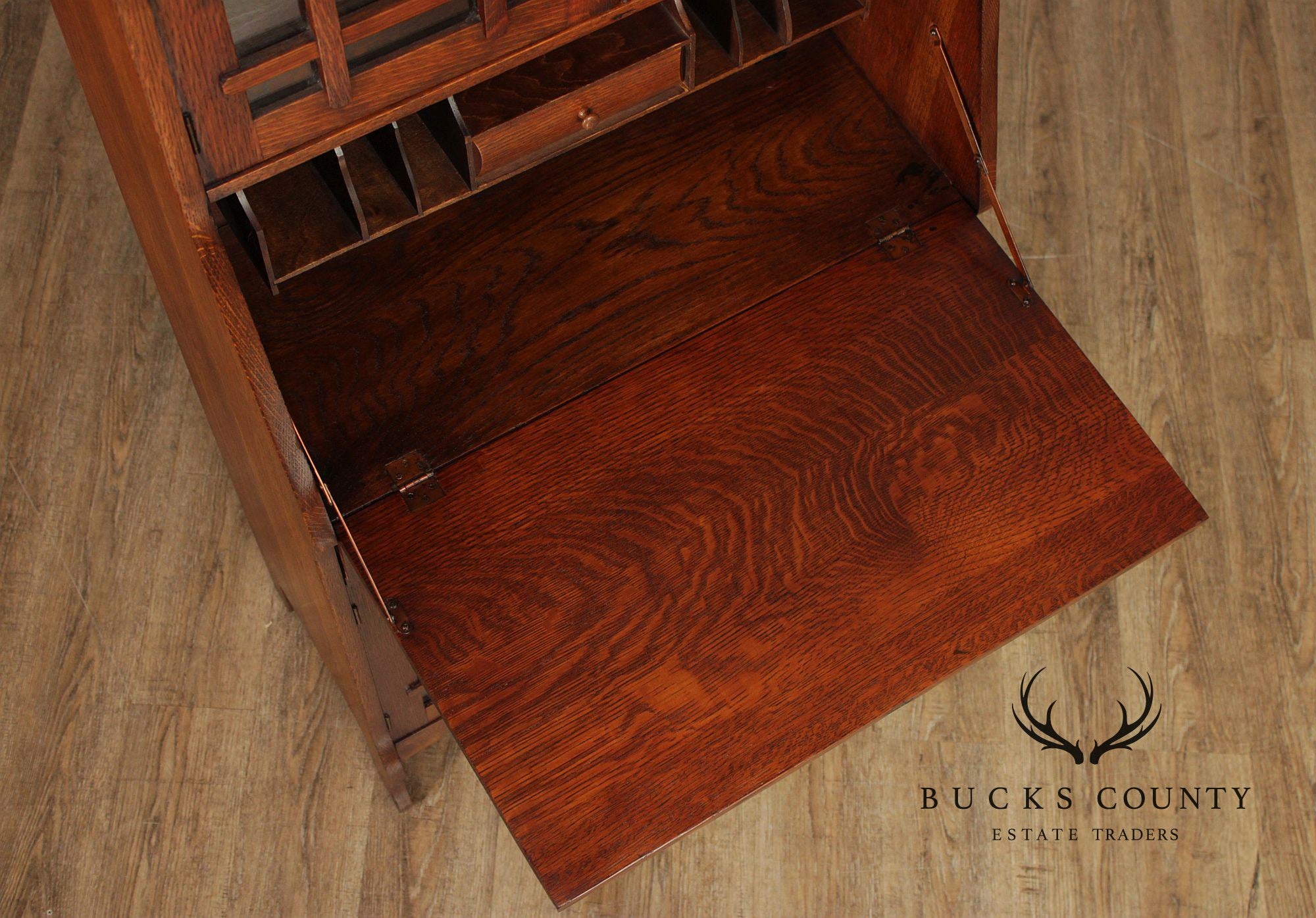 Antique Arts & Crafts Mission Oak Secretary Desk Bookcase