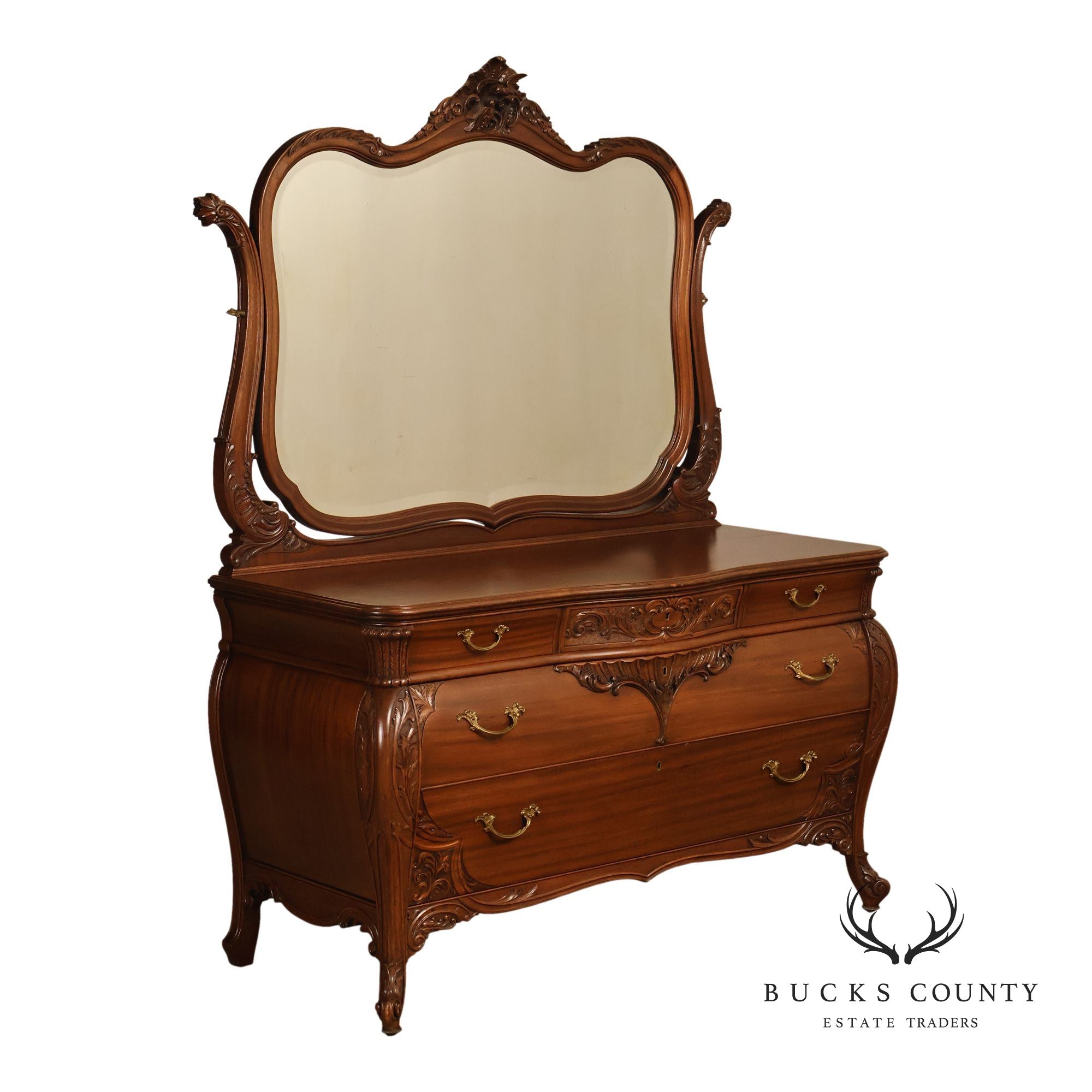 Antique R. J. Horner Carved Mahogany Dresser With Mirror