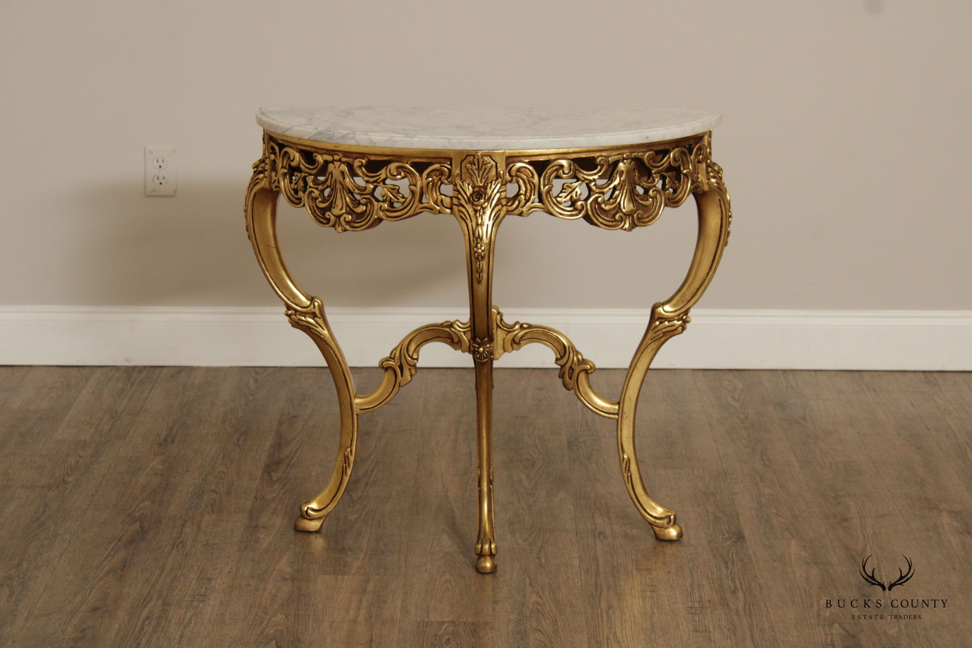 Italian Rococo Style Marble Top Giltwood Console Table