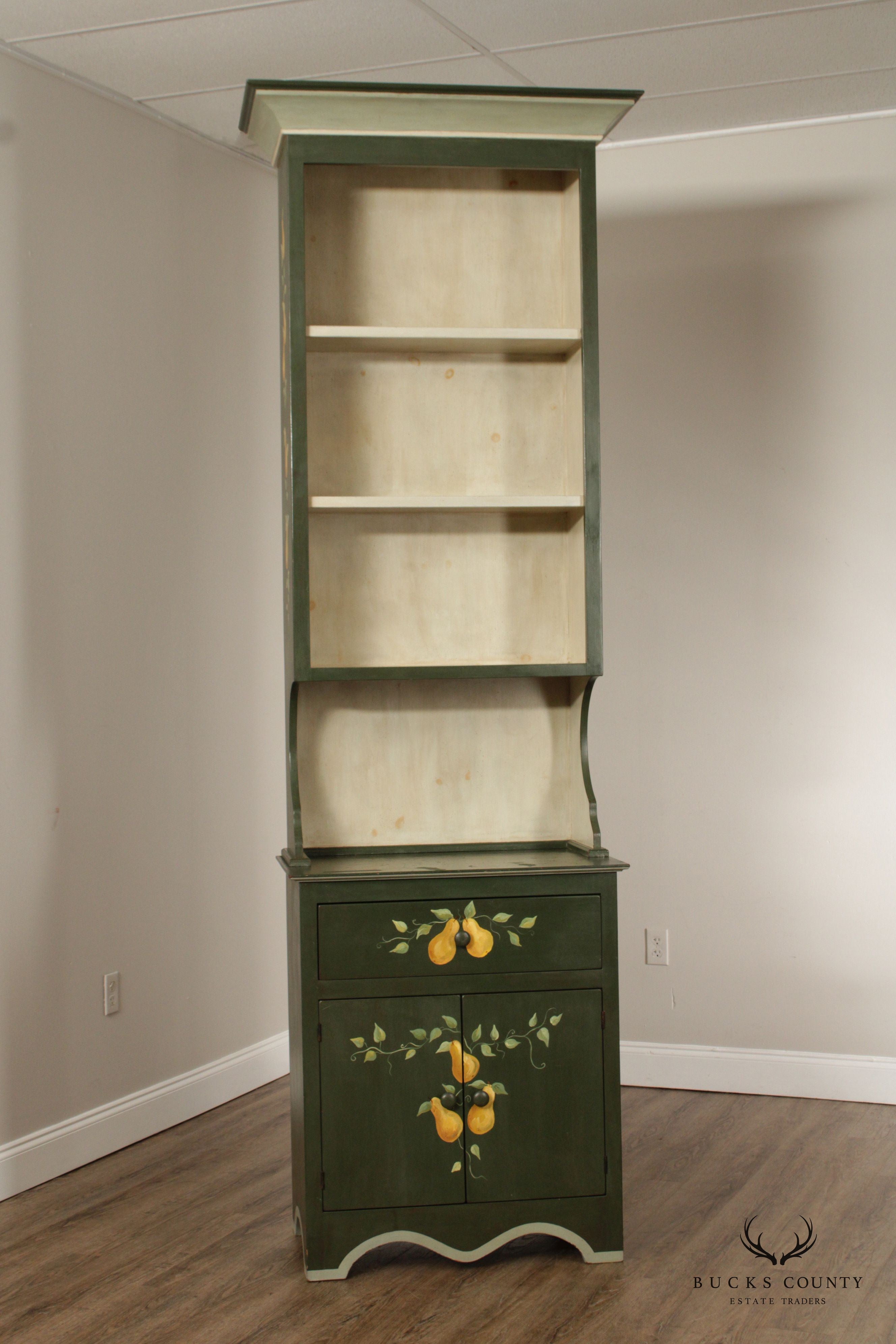 Country Farmhouse Hand Painted Tall Narrow Step Back Bookcase Cupboard