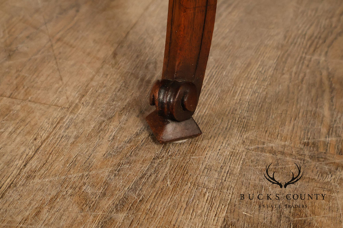French Country Antique Set Of Eight Walnut And Leather Ladder Back Dining Chairs