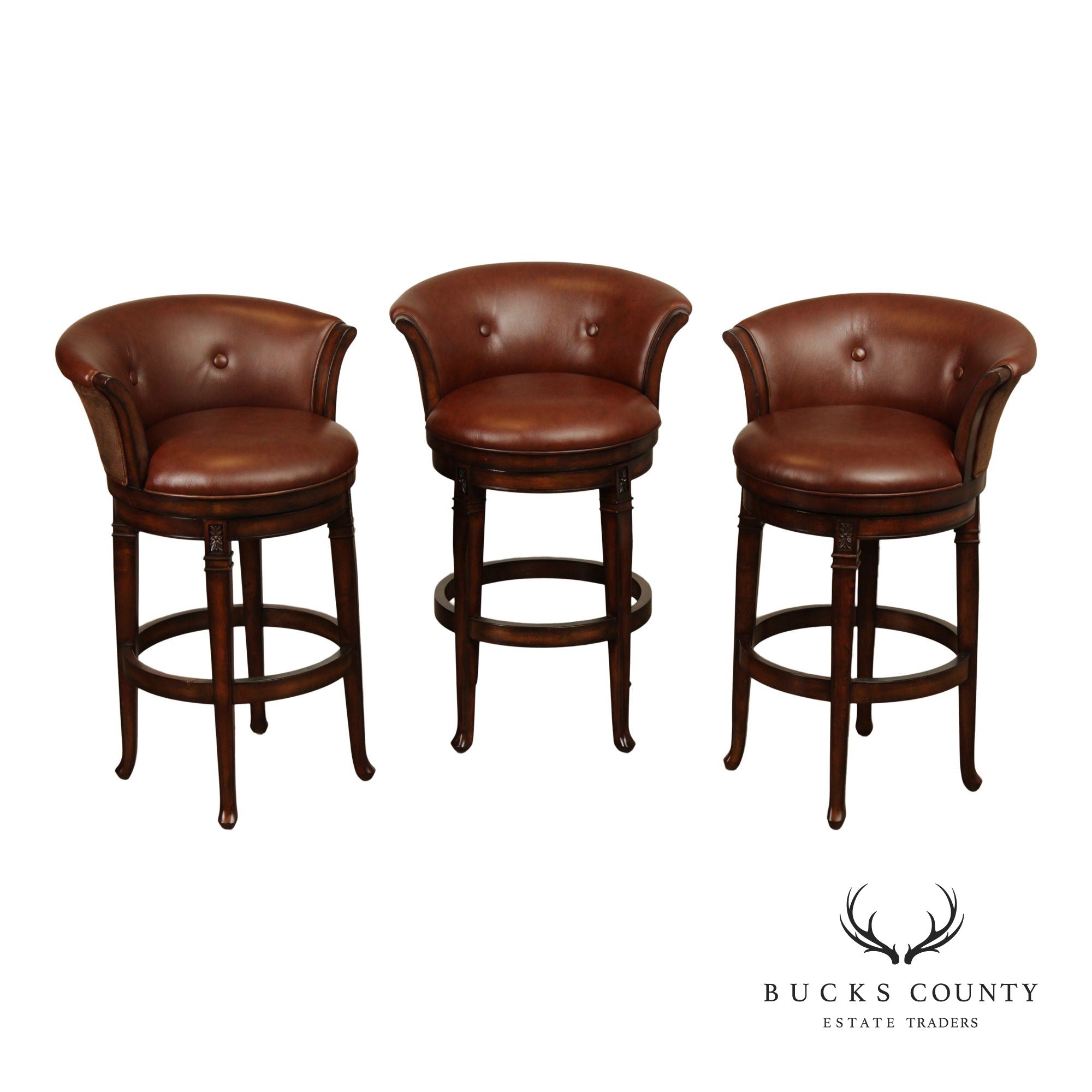 Frontgate by Hillsdale Set of Three Leather Swivel Counter Stools