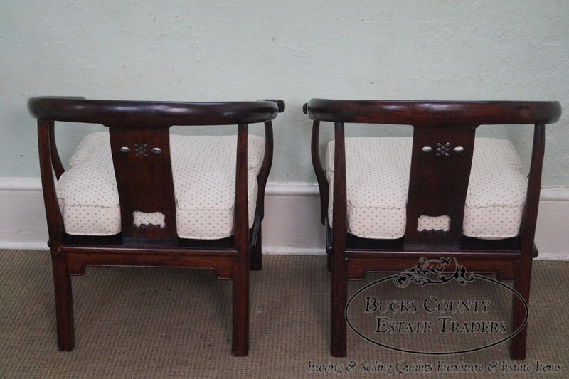 Vintage Chinese Rosewood Pair of Horseshoe Lounge Chairs