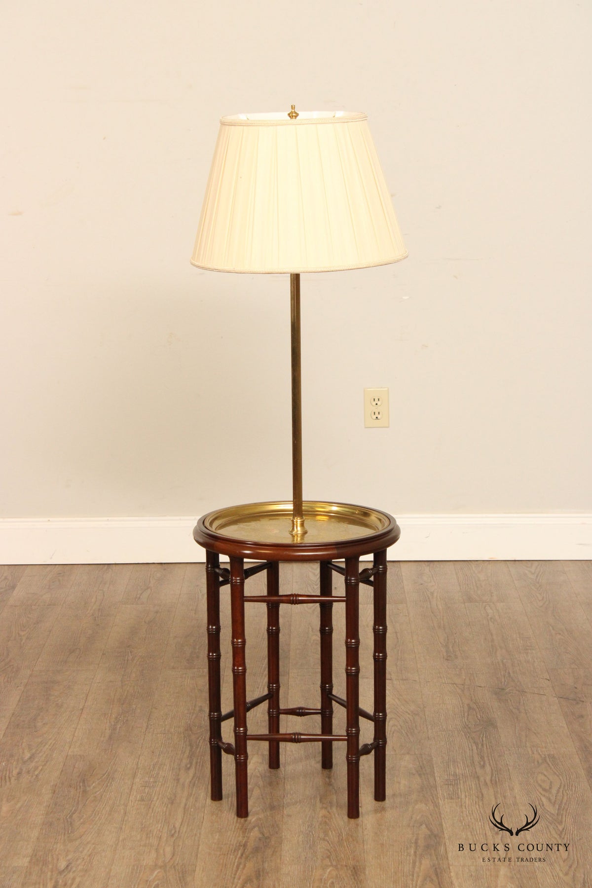Leviton Asian Inspired Faux Bamboo and Etched Brass Floor Lamp