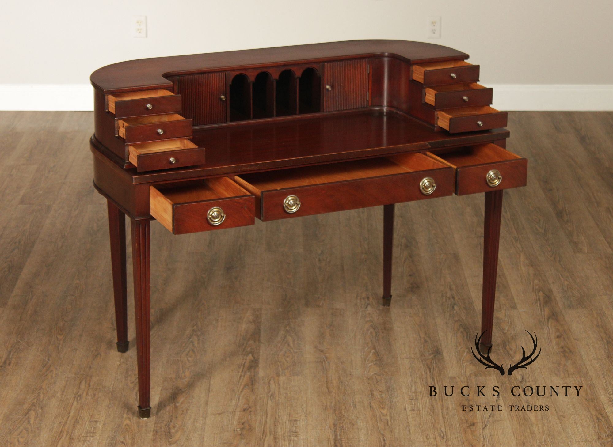 1940's Federal Style Mahogany Carlton House Desk With Tambour Doors