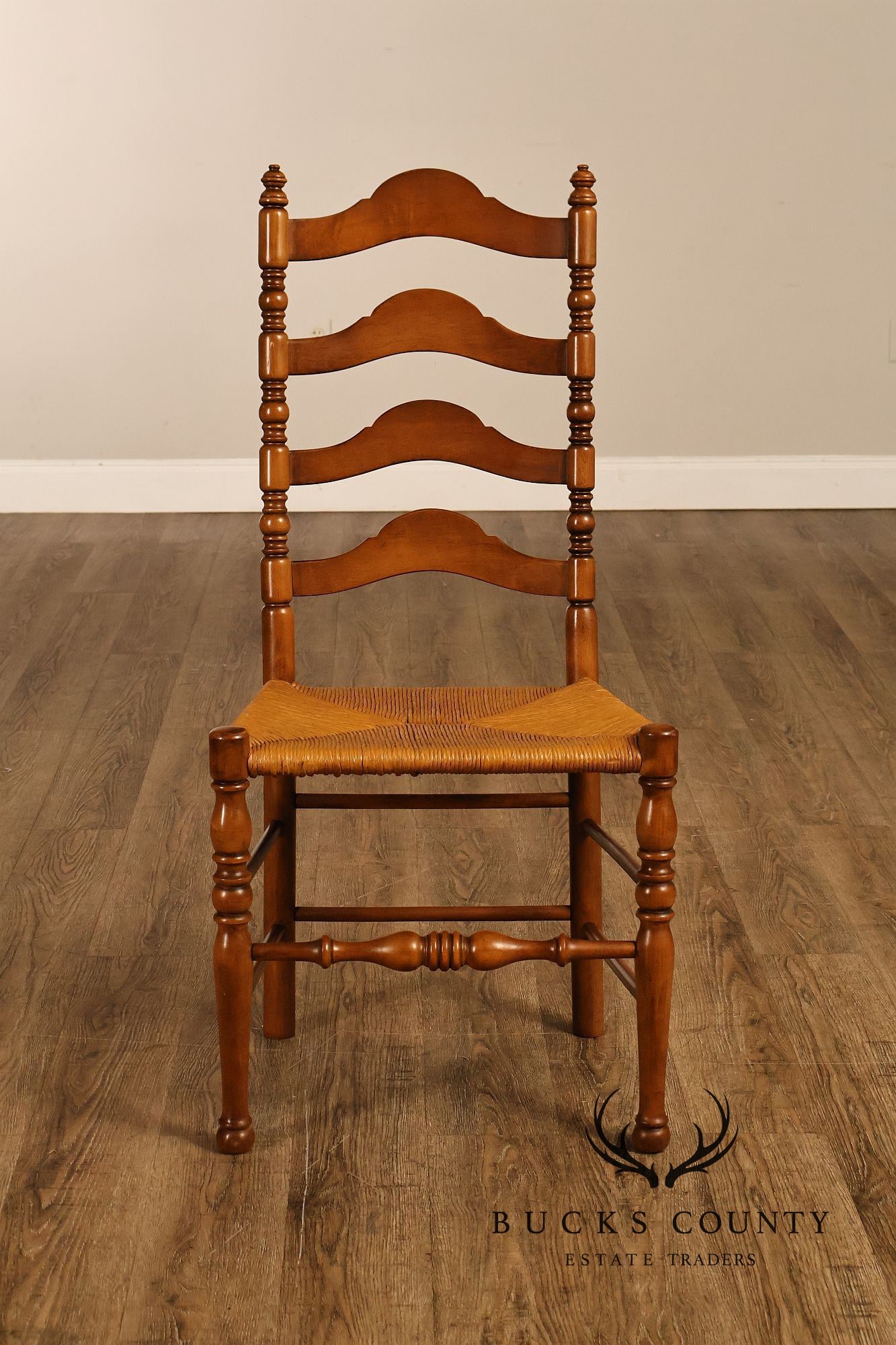 Vintage Set Of 12 Maple Rush Seat Ladderback Dining Chairs