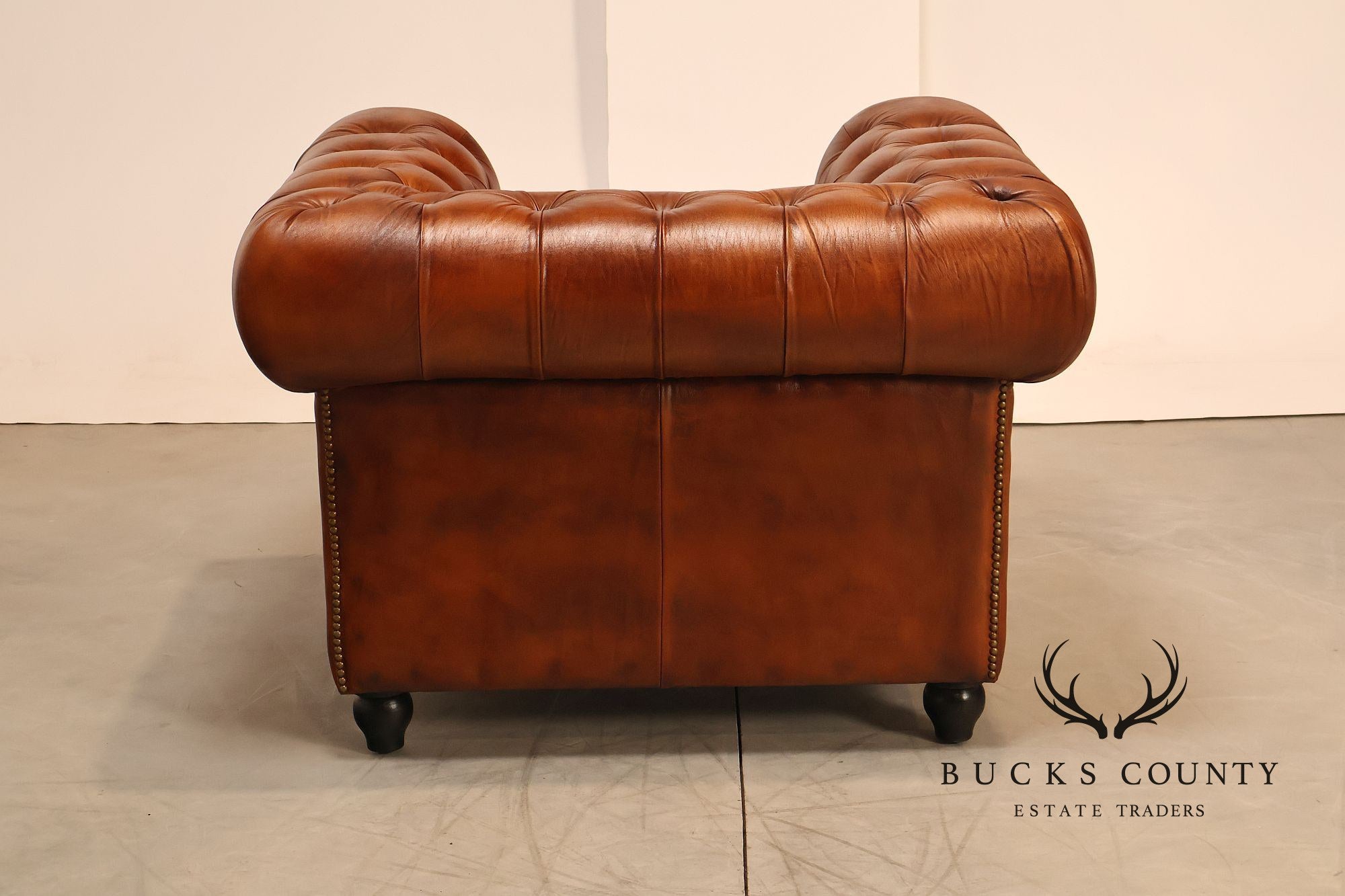 Chesterfield Style Pair of Brown Leather Club Chairs
