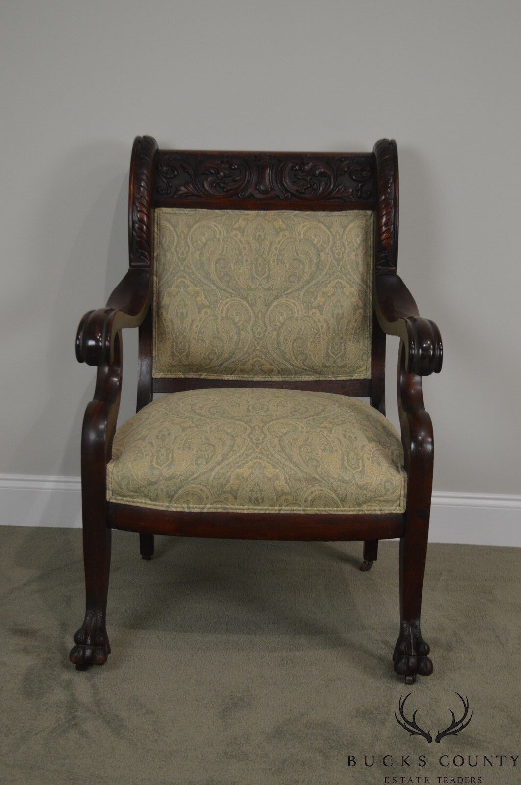 Victorian Renaissance Carved Mahogany Pair of His & Hers Arm Chairs