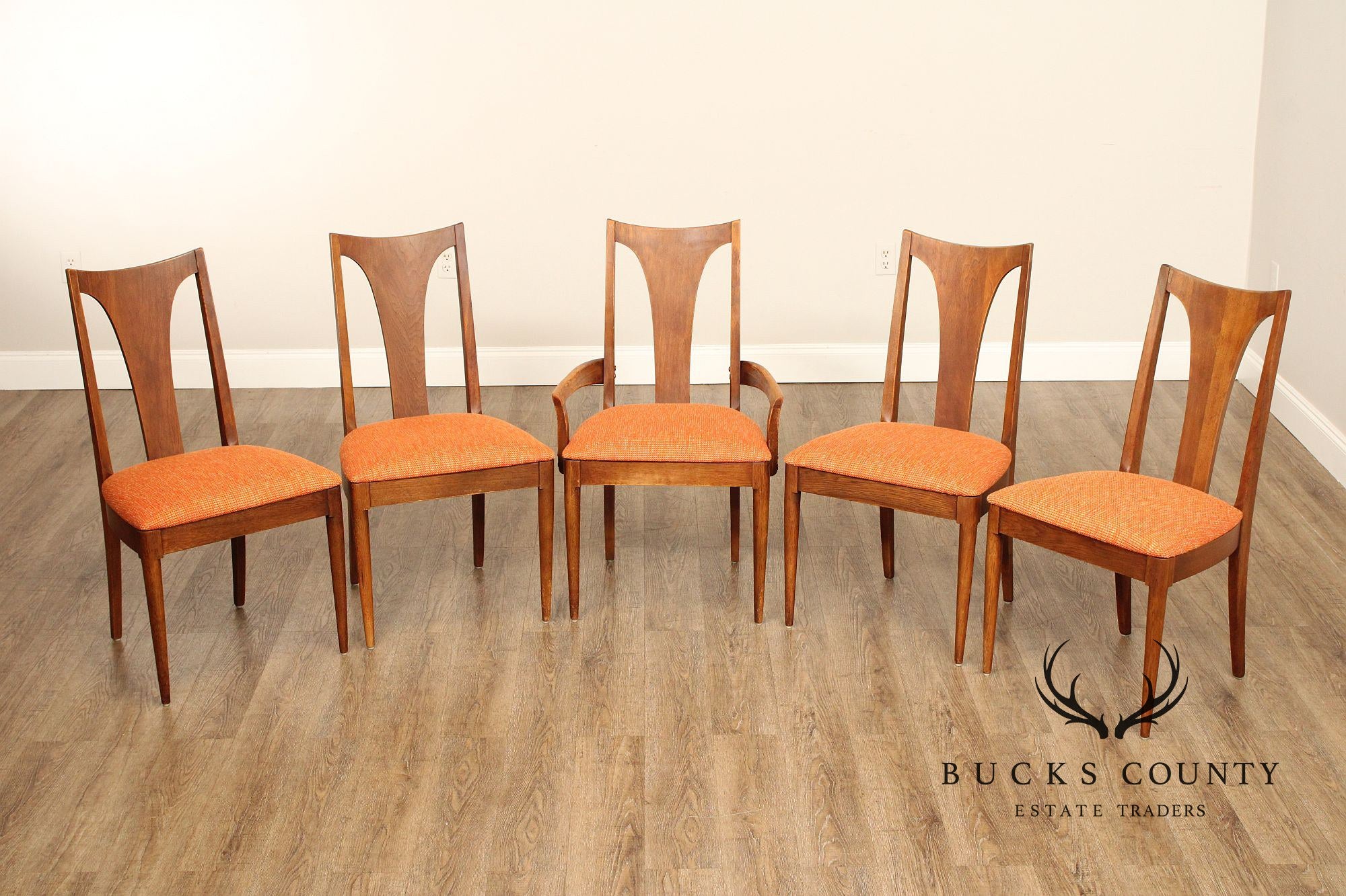 Broyhill Brasilia Mid Century Modern Set of Five Walnut Dining Chairs