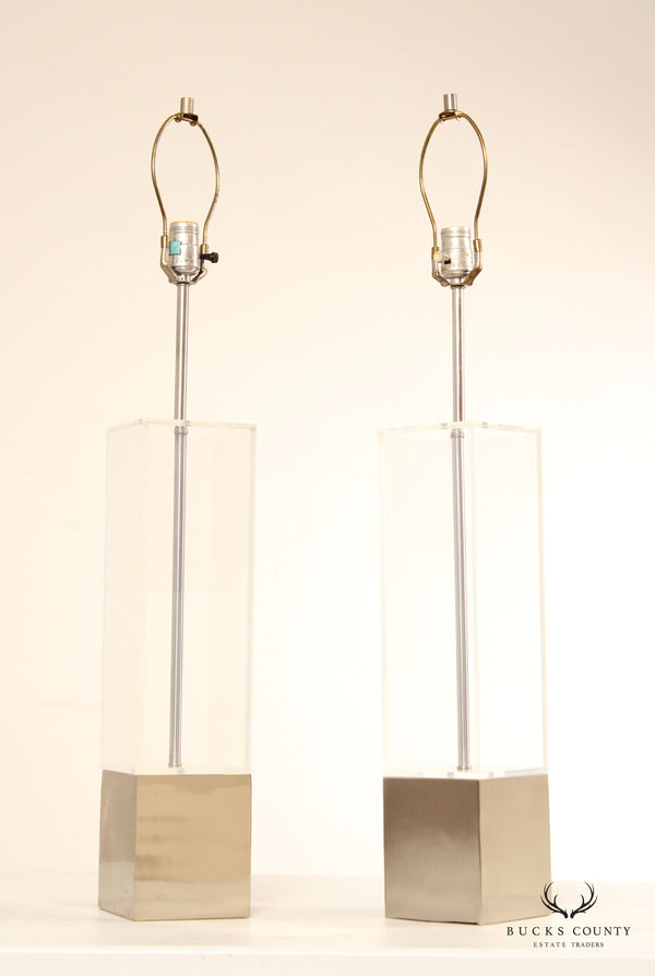 Mid Century Modern Pair  Lucite Table Lamps