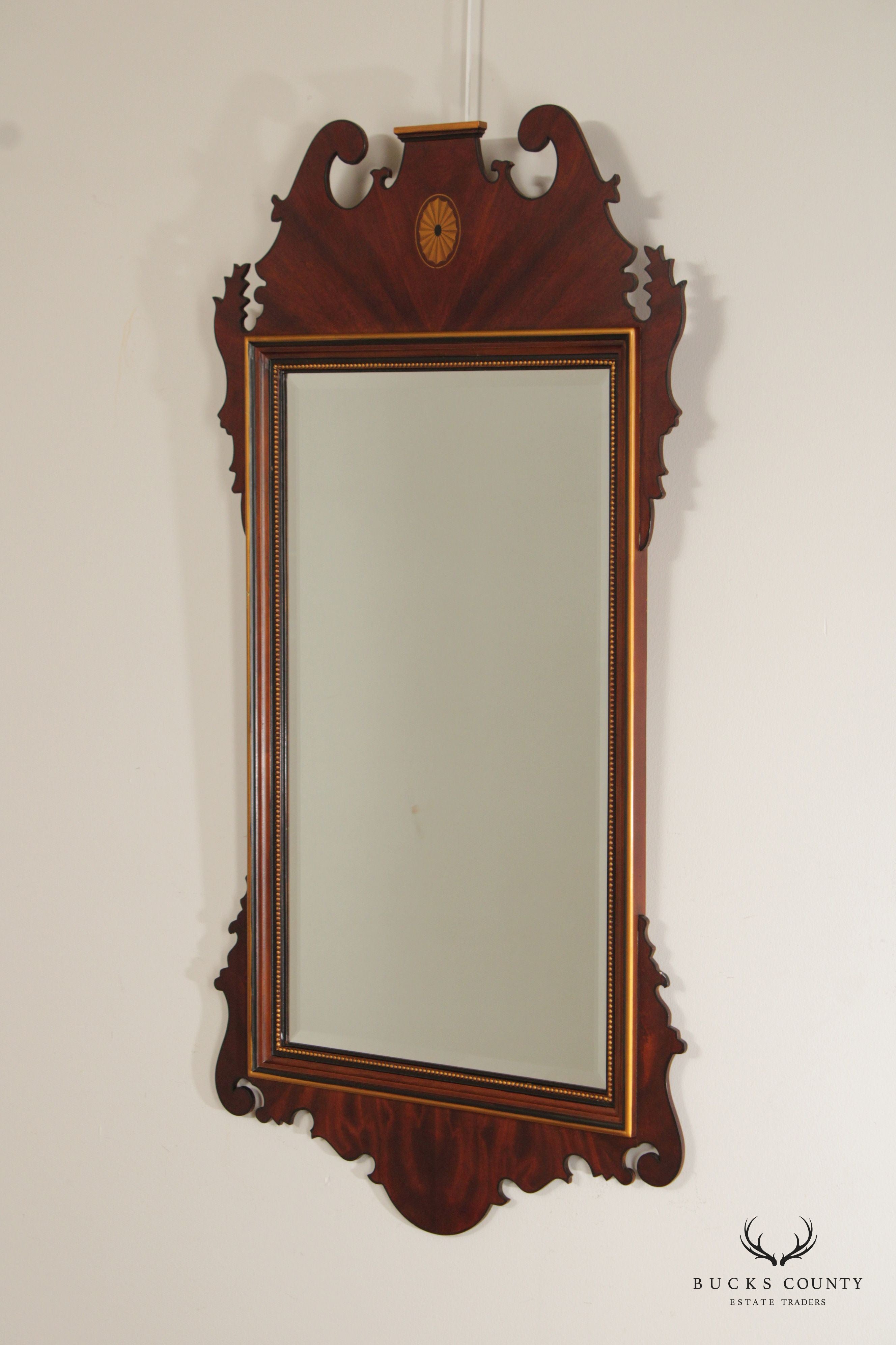 Drexel Heritage 'Devoncourt' Chippendale Style Mahogany Inlaid Wall Mirror