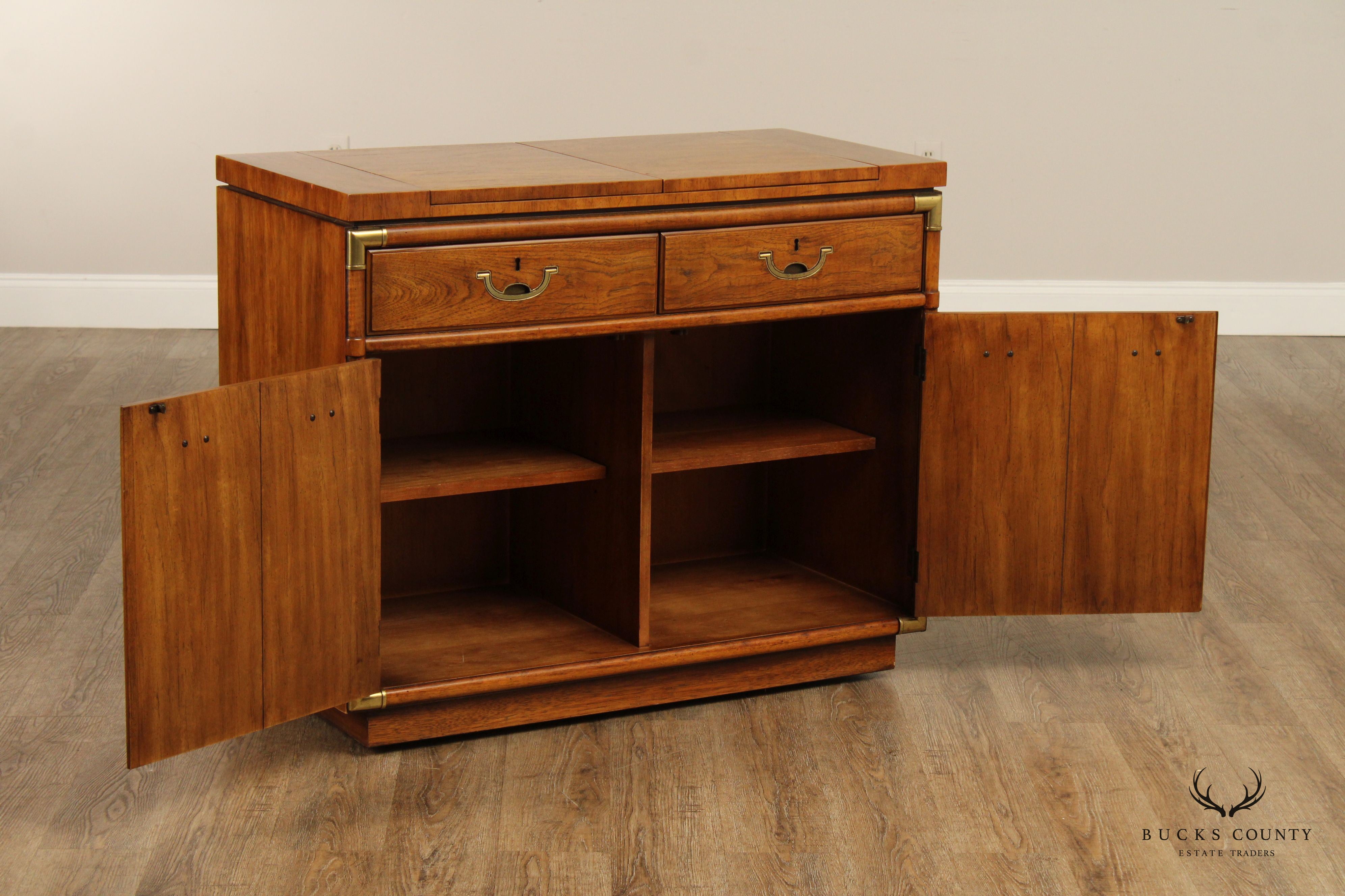 Drexel Heritage 'Accolade' Campaign Style Walnut Flip Top Server