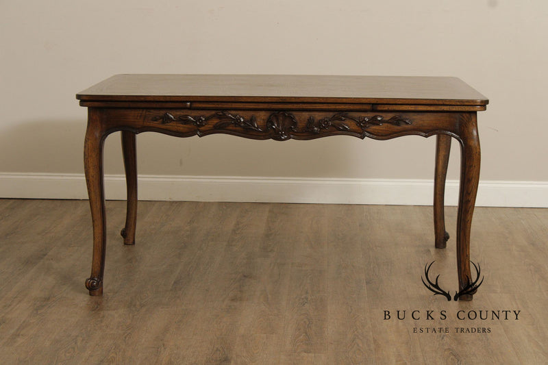 French Country Style Oak Parquetry Top Draw Leaf Dining Table