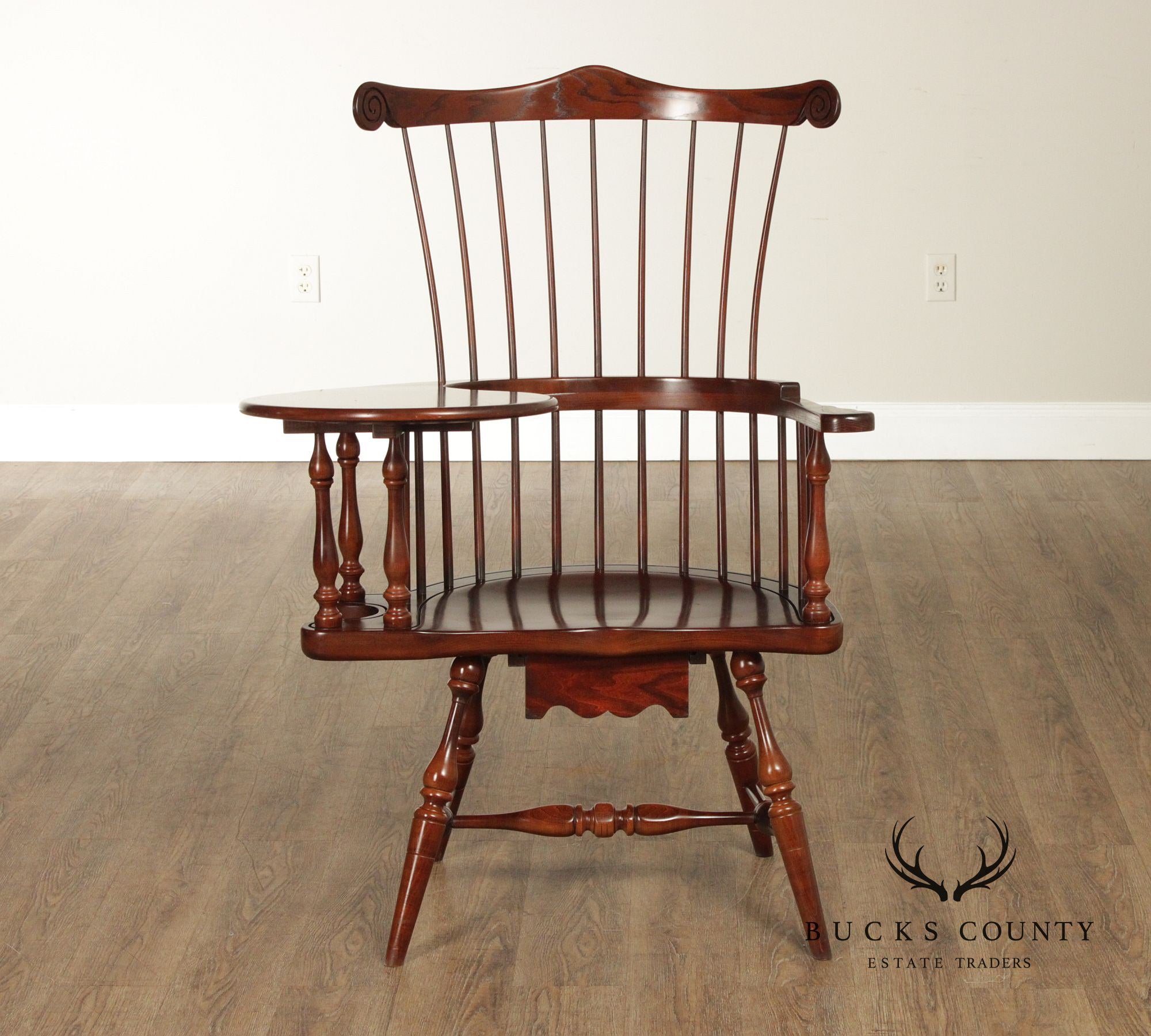 Vintage Duckloe Comb Back Windsor Style Writing Armchair With Storage Drawer