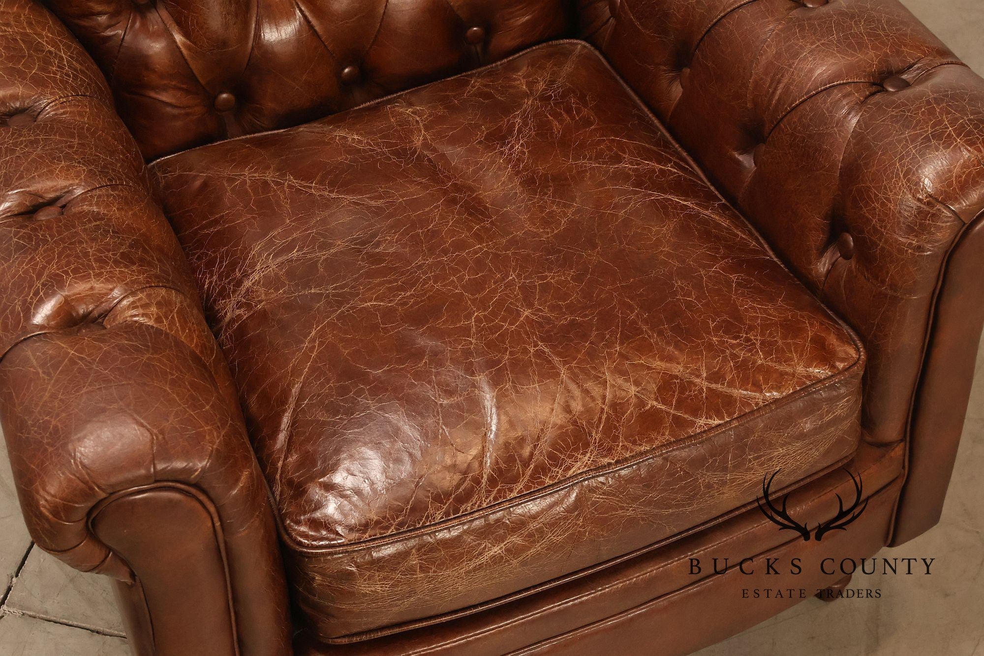 Moe's Home Collection Pair of Tufted Distressed Brown Leather Armchairs