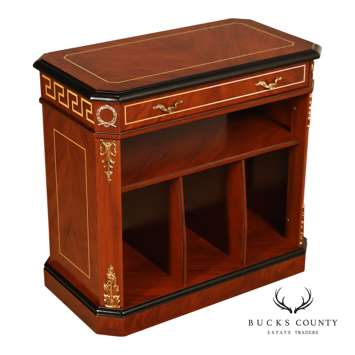 Neoclassical Empire Style Greek Key Mahogany Telephone Stand Cabinet