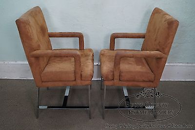 Milo Baughman Mid Century Modern Pair of Chrome Frame Arm Chairs