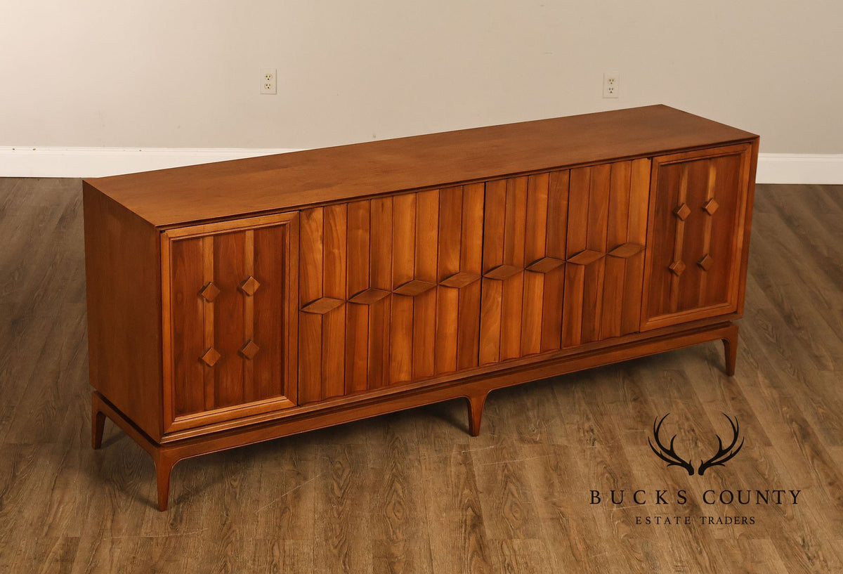 Mid Century Modern Walnut Geometric Paneled Credenza