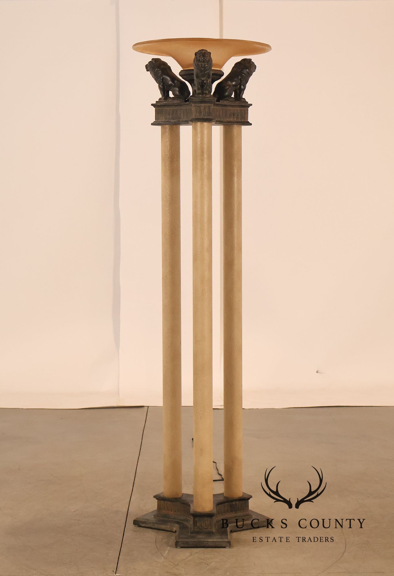Neoclassical Style Pair Of Floor Lamps With Lion Figures