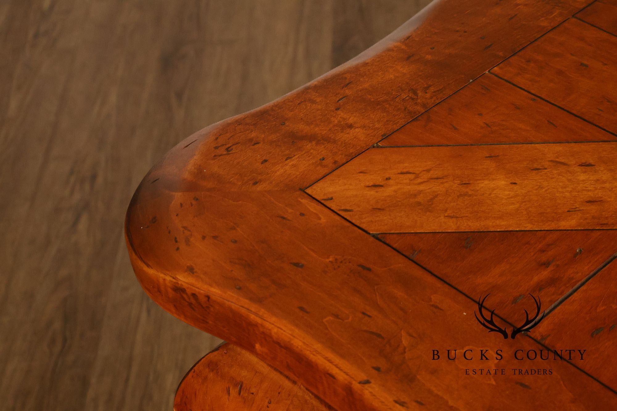French Provincial Style Parquetry Top Dining Table with Scalloped Apron and Cabriole Legs